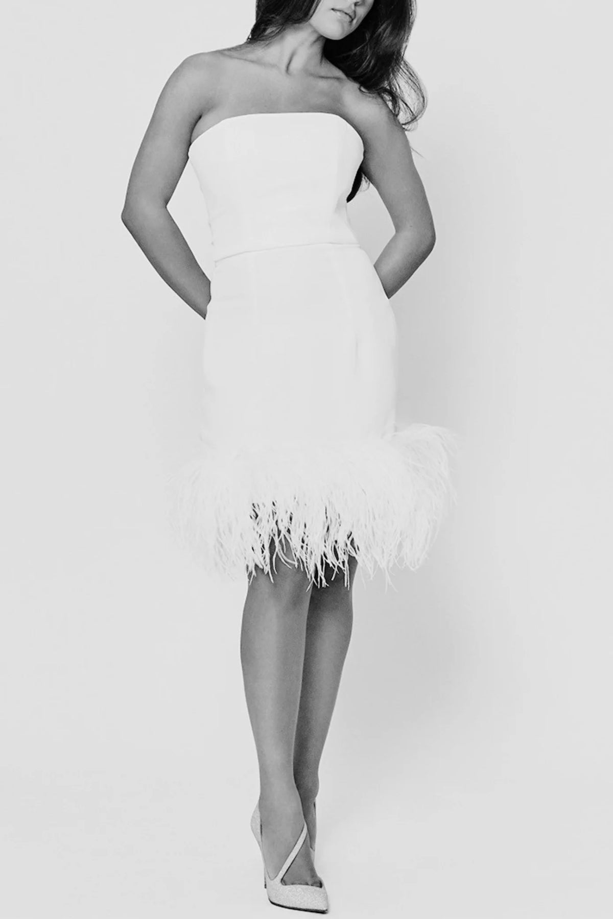 16Arlington Minelli Feather-Trim Mini Dress