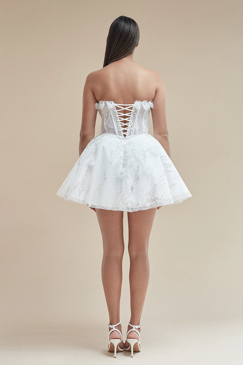 Charlotte Mills Chloe Glitter Corset Mini Dress White Hen Engagement Wedding Bridal