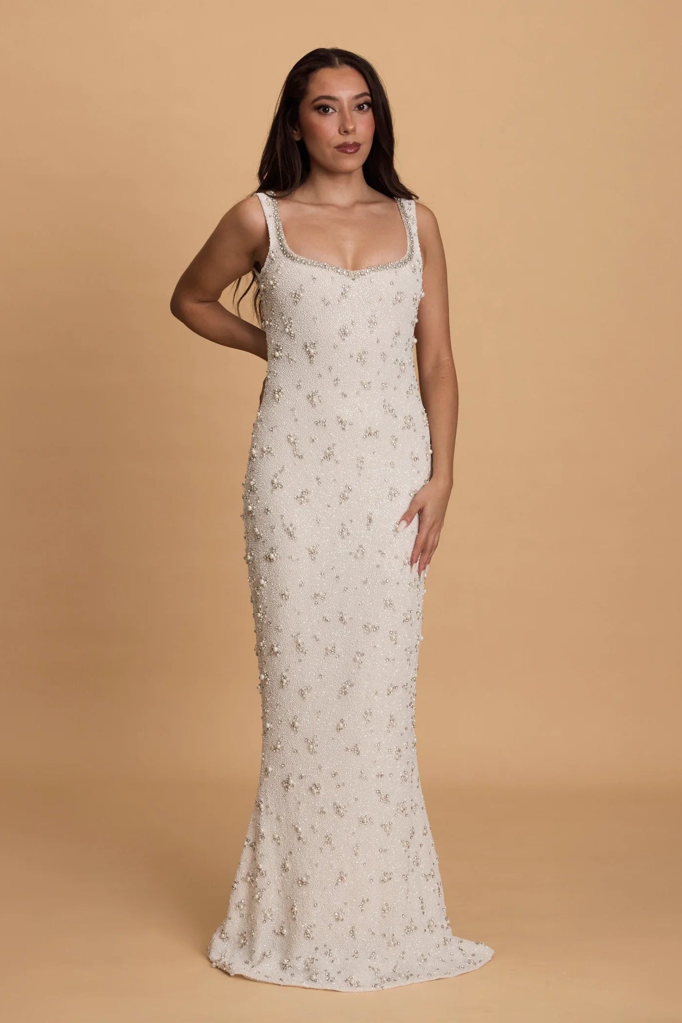 Clio Peppiatt Bridal Crystal long maxi, full-beaded white Dress, bridal, wedding, civil ceremony, engagement party