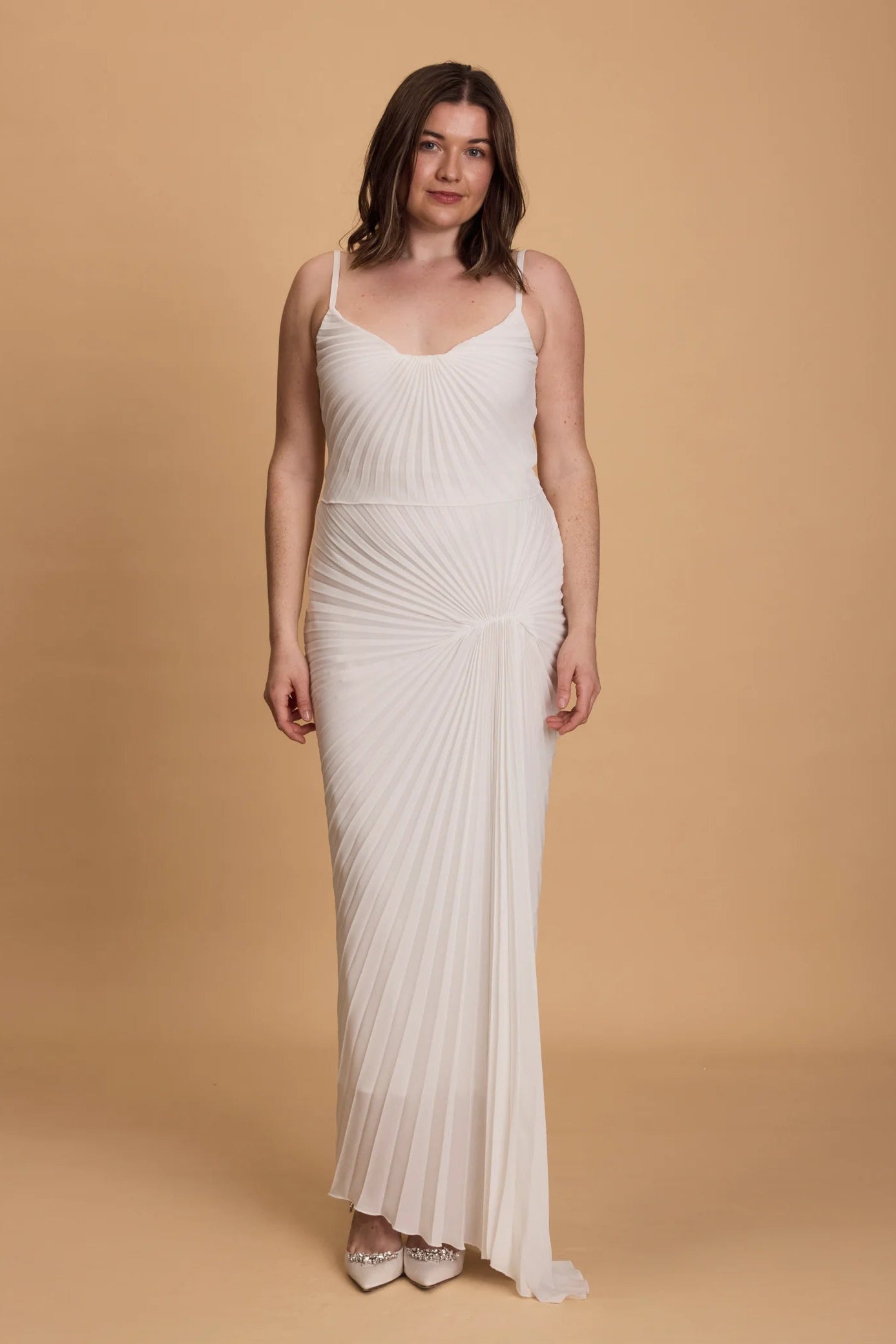 Georgia Hardinge Dazed white, pleated maxi dress, honeymoon, engagement party, hen party, bridal