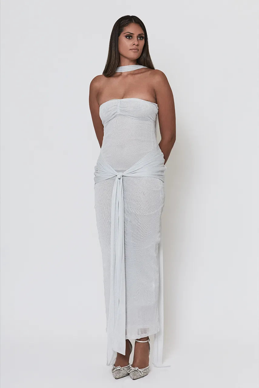 Khanums Kesca Silver Maxi Dress Hen Engagement Honeymoon Wedding Bride