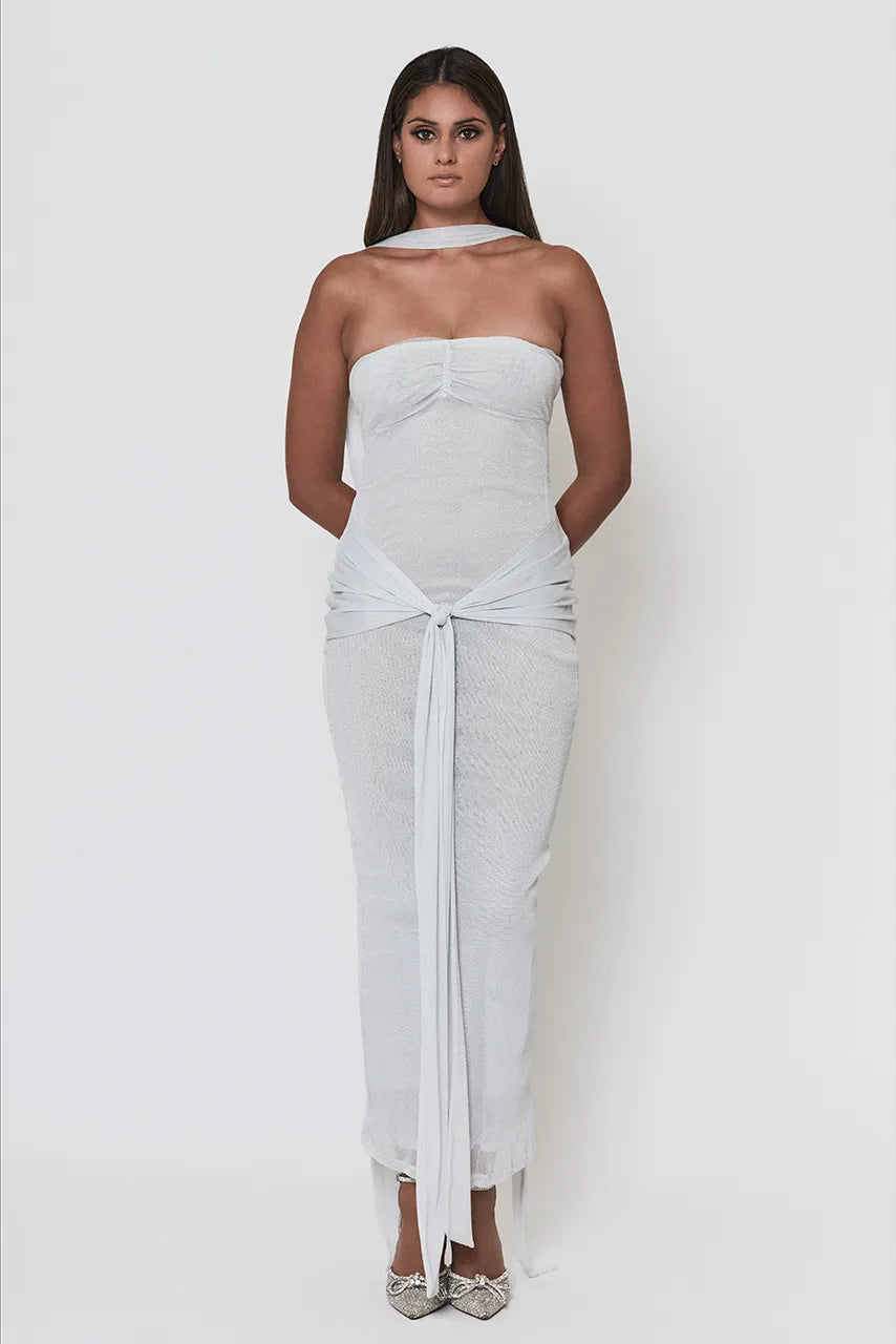 Khanums Kesca Silver Maxi Dress Hen Engagement Honeymoon Wedding Bride