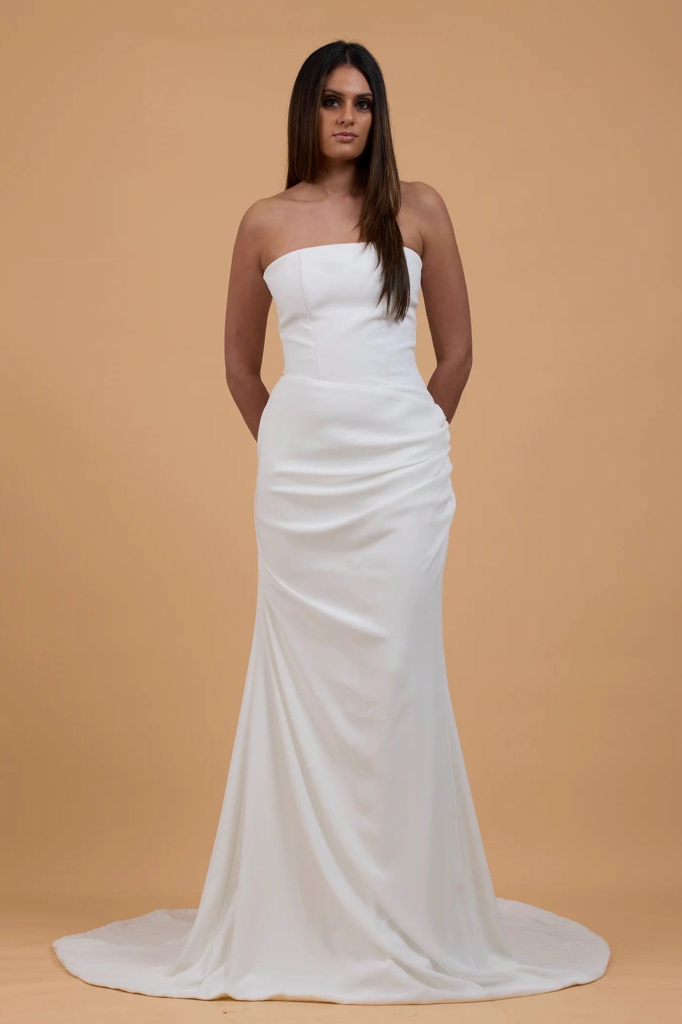 Kyha Blue ivory draped satin wedding gown, pre-loved wedding gown, second-hand wedding gown, sample sale wedding gown