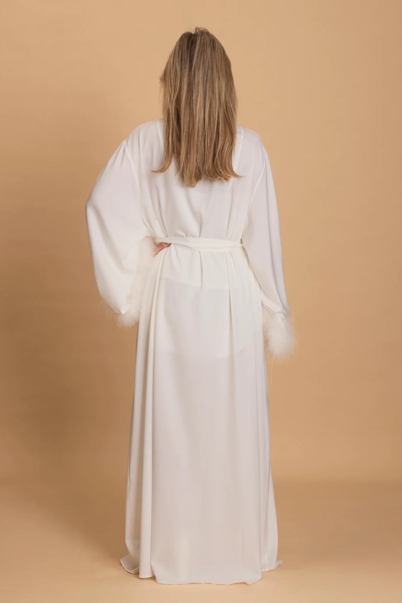 Meshki Amalia Dressing Robe feather trimmed sleeves, hen party, honeymoon, morning of wedding day