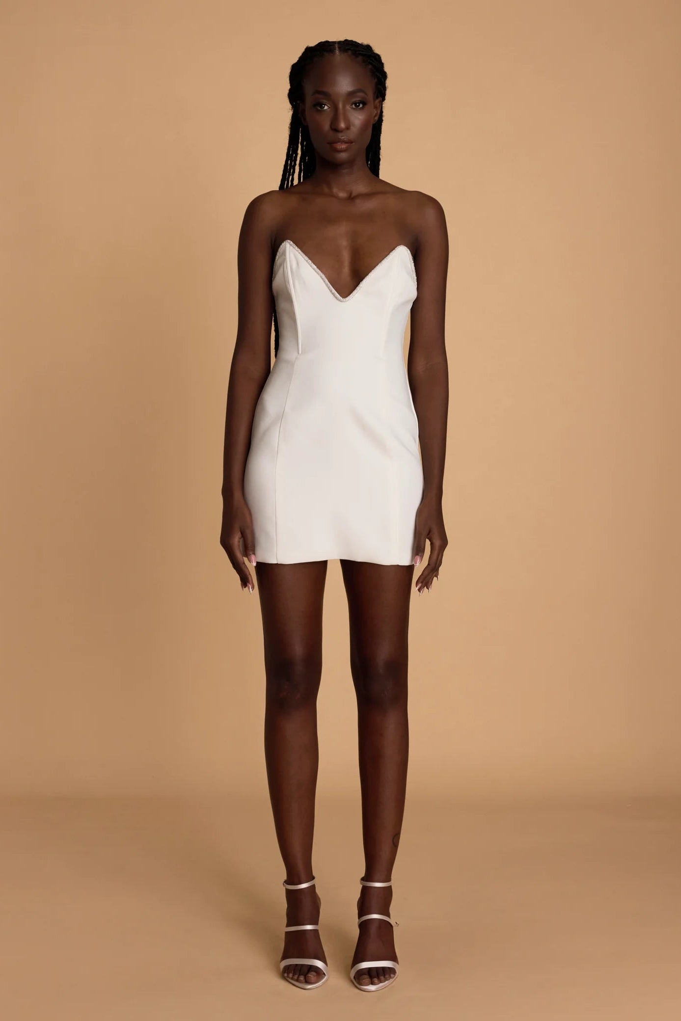 Meshki diamonte white mini dress low plunge hen party