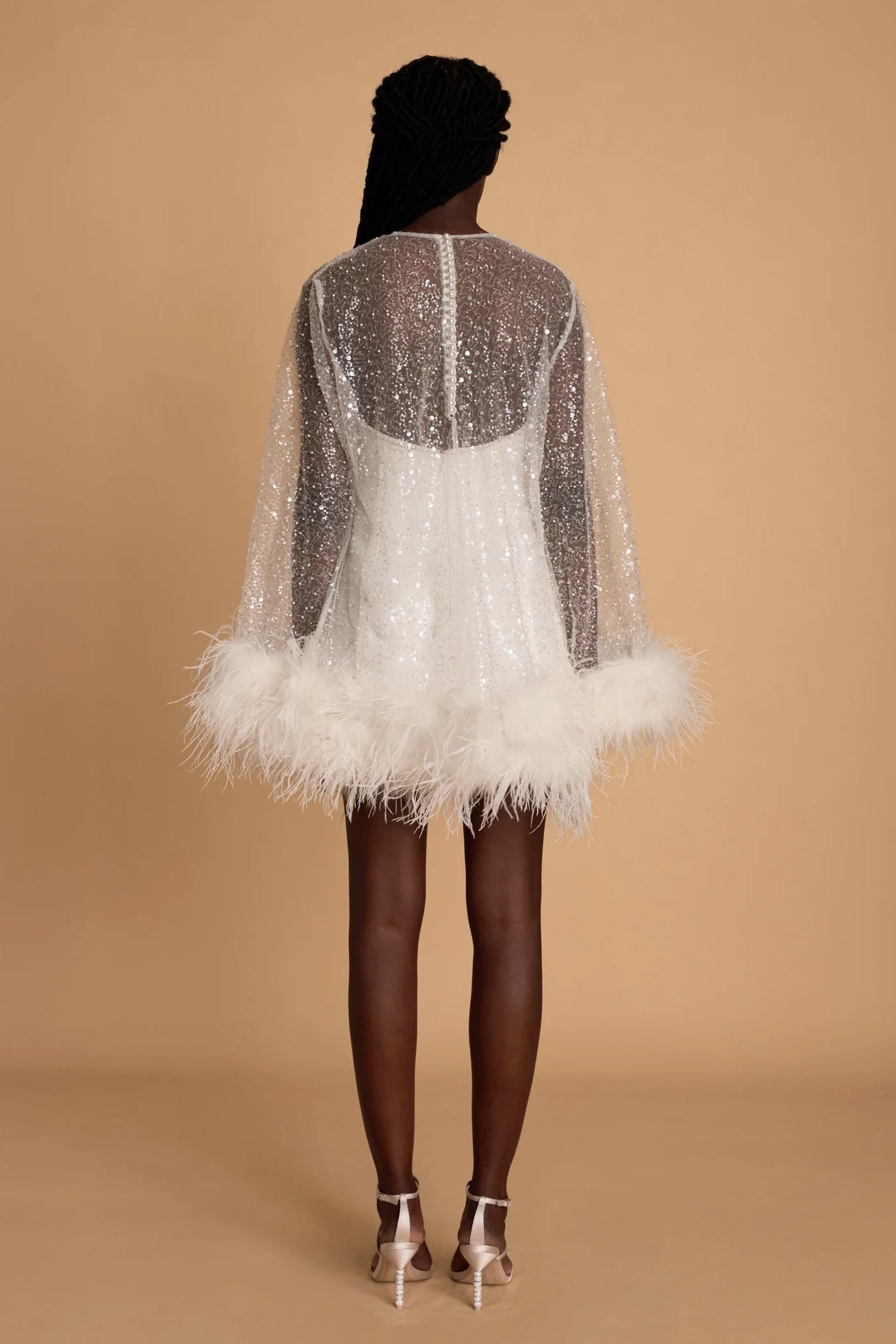 Mode & Affaire gigi white sequin embellished ostrich feather mini dress hen party