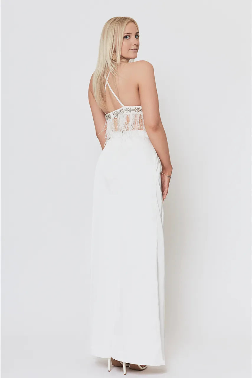 Nadine Merabi White Satin Wide Leg Trousers Engagement Hen Wedding Bride