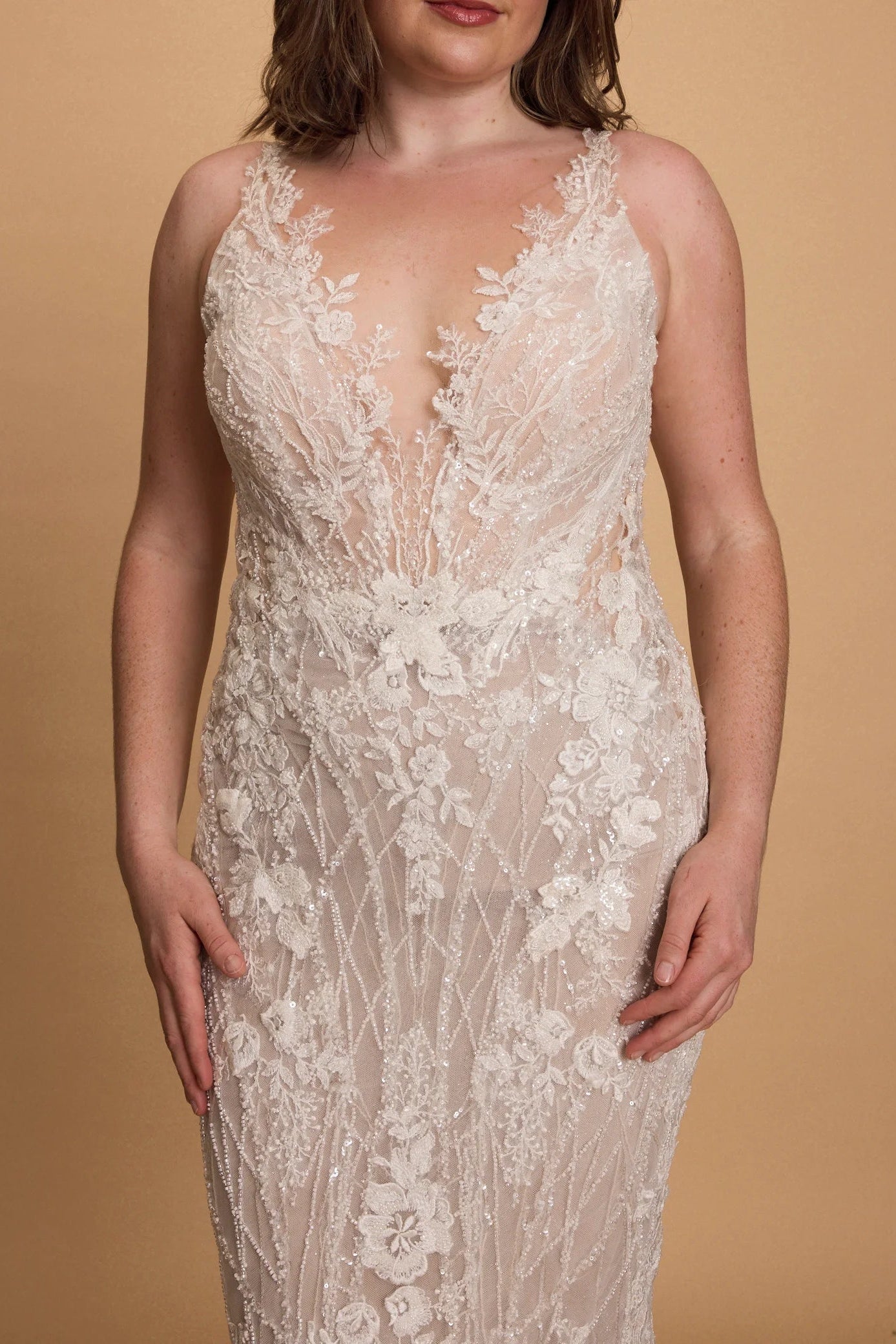 Pen Liv Angelina Lace floral beaded wedding gown bridal