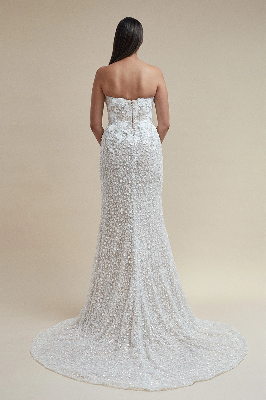 Pronovias Amya Beaded Floral Applique Wedding Gown Bridal