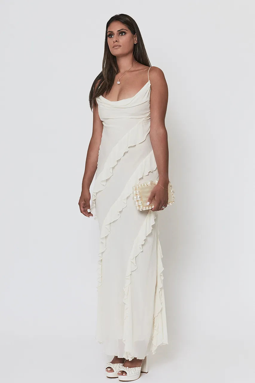 Rat & Boa Florencia Chiffon Maxi Cream Dress Hen Engagement Wedding Bride
