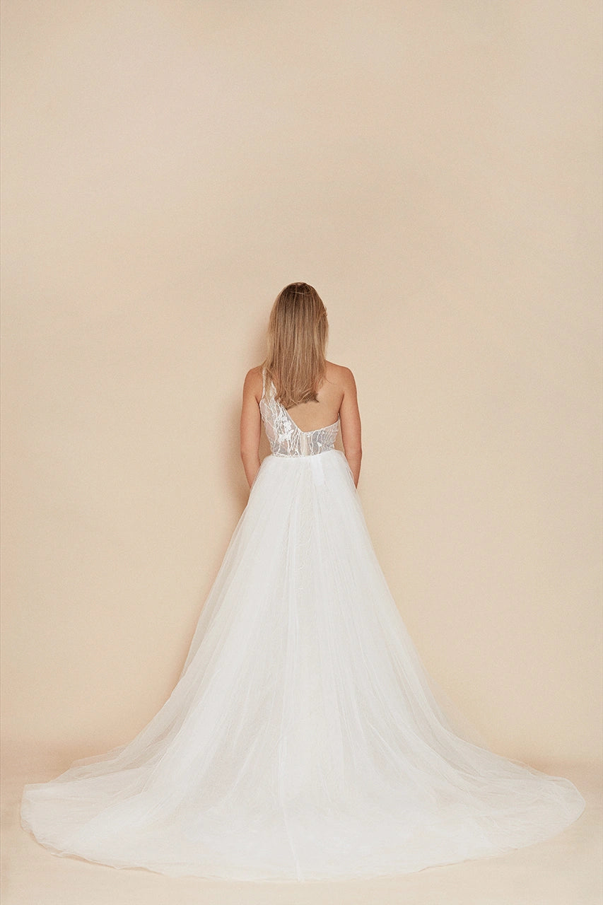 Rika Dalal Miley Wedding Gown Ivory with Tulle Overskirt Bridal