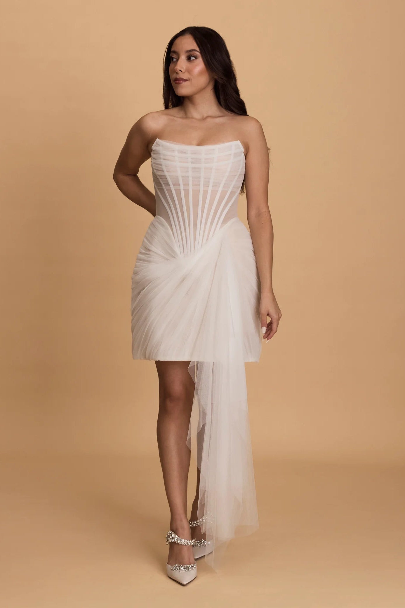 Rosie Etienne Ava dress, white, mini dress, tulle, corset, hen party dress, engagement party dress, second look dress, bridal