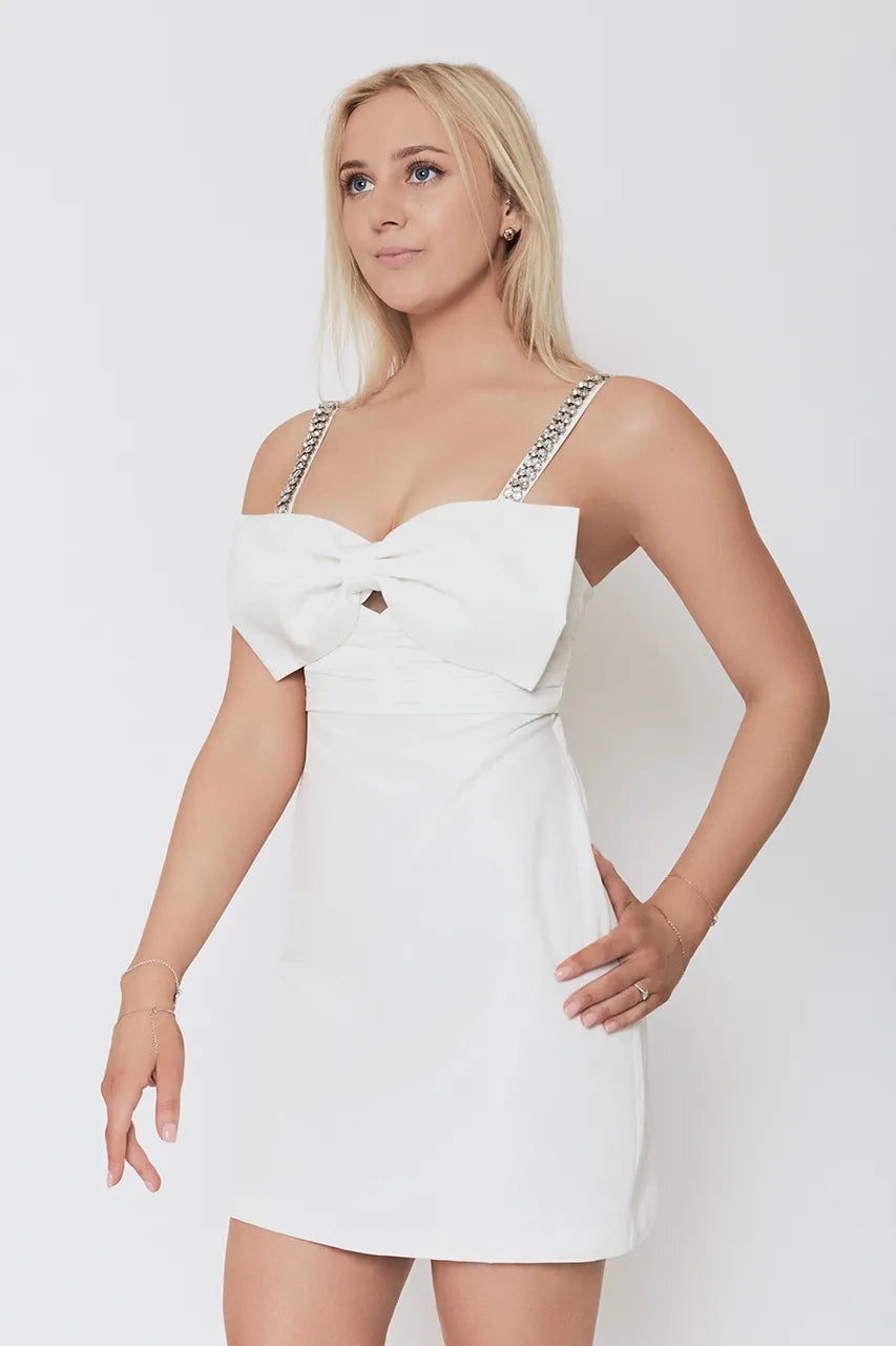 Self Portrait Mini White Bow Diamante Dress Engagement Hen Wedding Bride