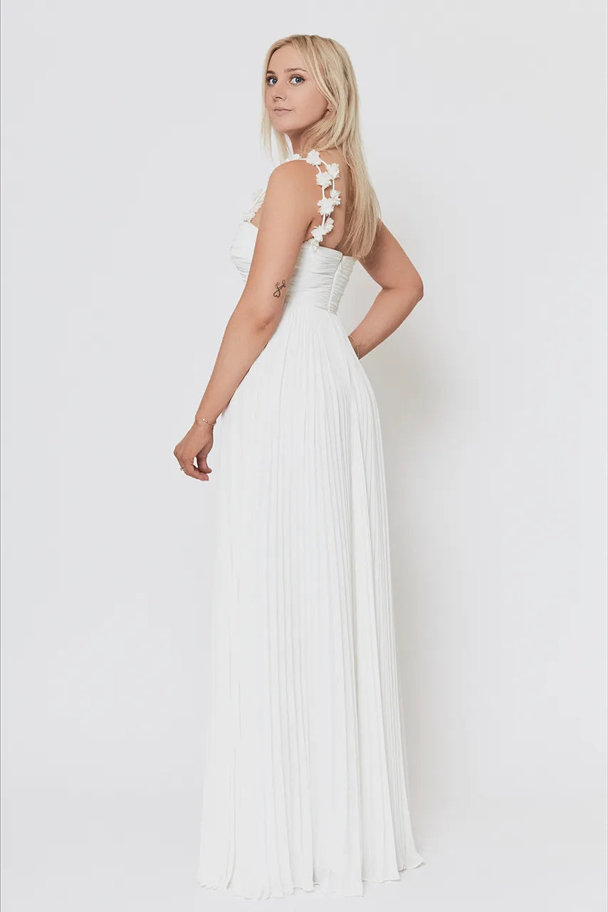 Self Portrait White Chiffon Pleated Maxi Dress Engagement Wedding Honeymoon Bride