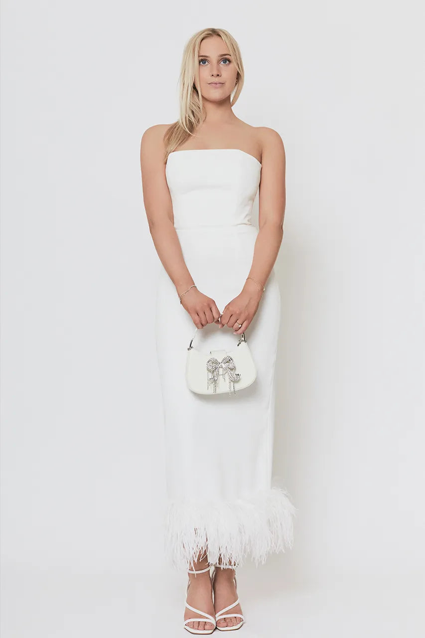 Self Portrait Cream Crescent Bag with Silver Bow Hen Engagement Wedding Bride