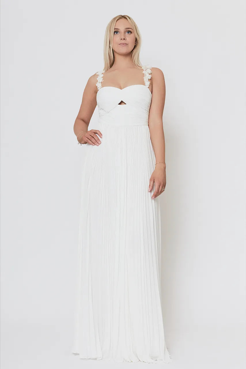 Self Portrait White Chiffon Pleated Maxi Dress Engagement Wedding Honeymoon Bride