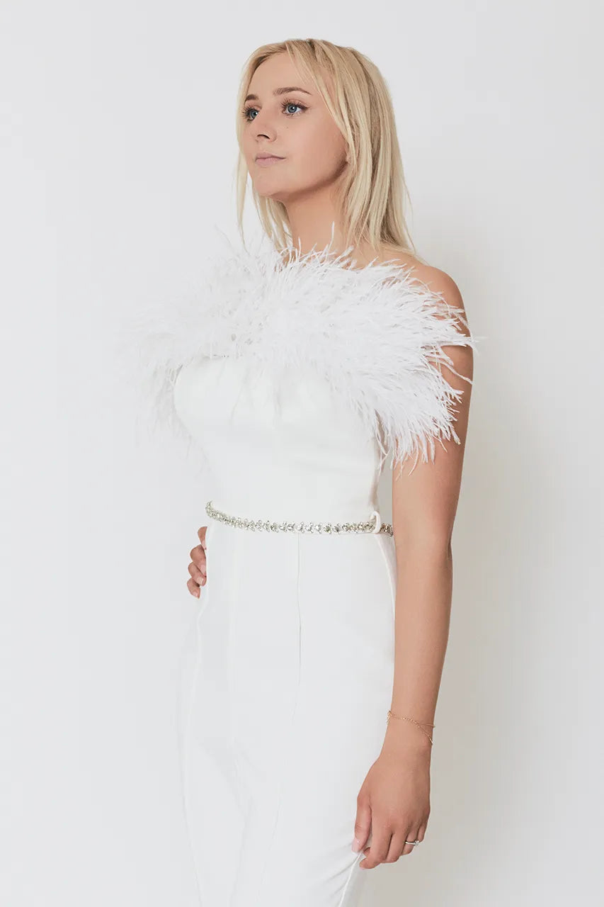 Self Portrait Feather White Jumpsuit Engagement Hen Wedding Bride
