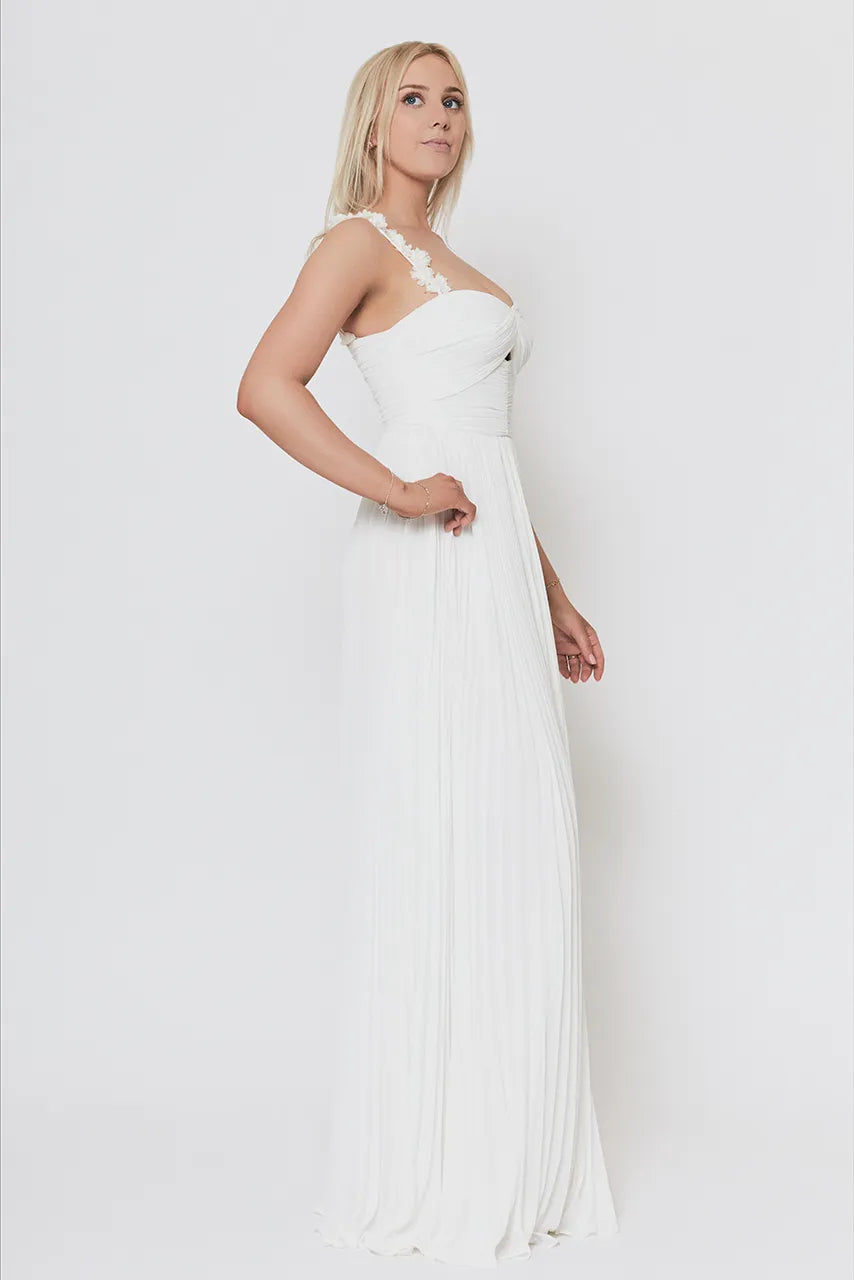 Self Portrait White Chiffon Pleated Maxi Dress Engagement Wedding Honeymoon Bride