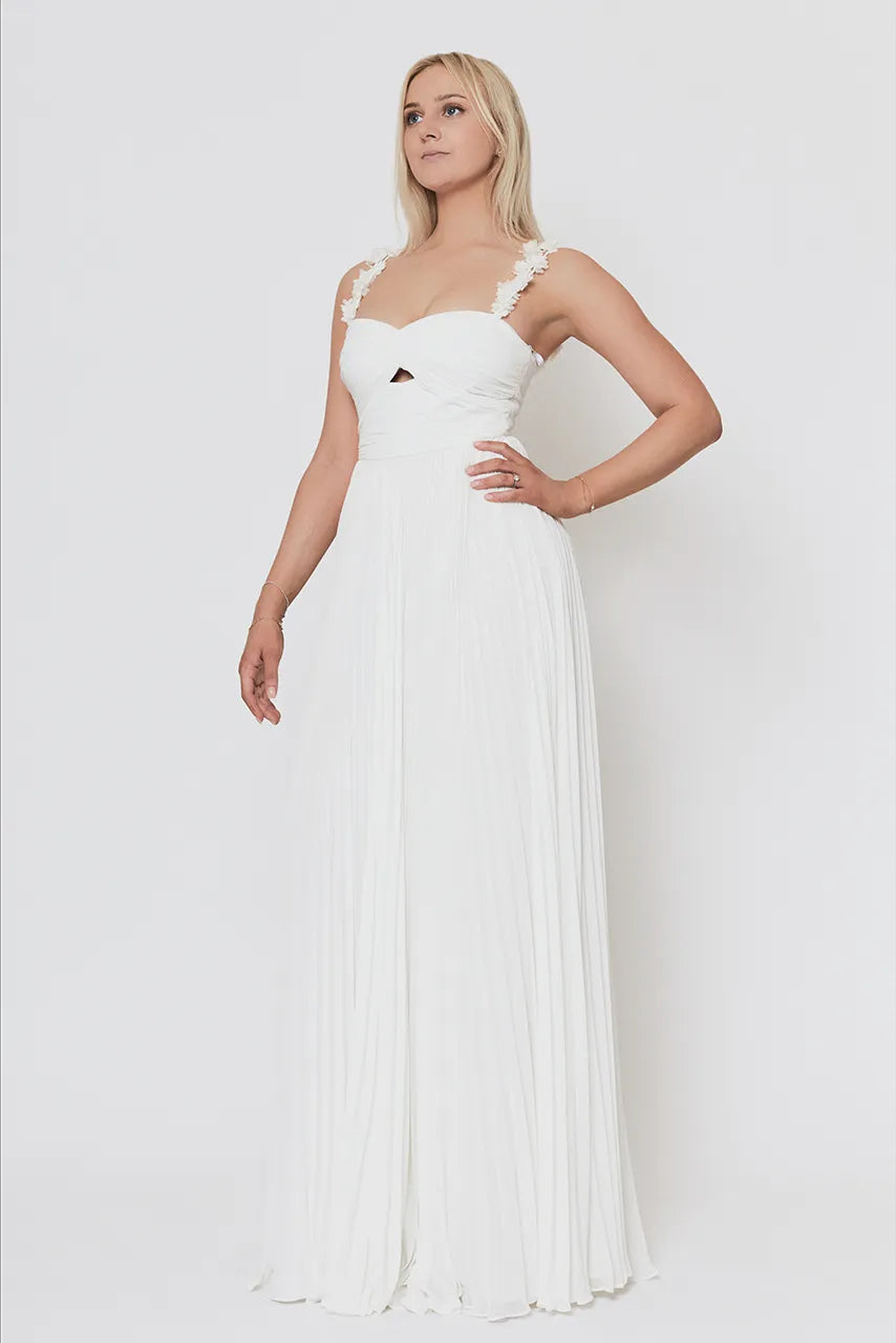 Self Portrait White Chiffon Pleated Maxi Dress Engagement Wedding Honeymoon Bride