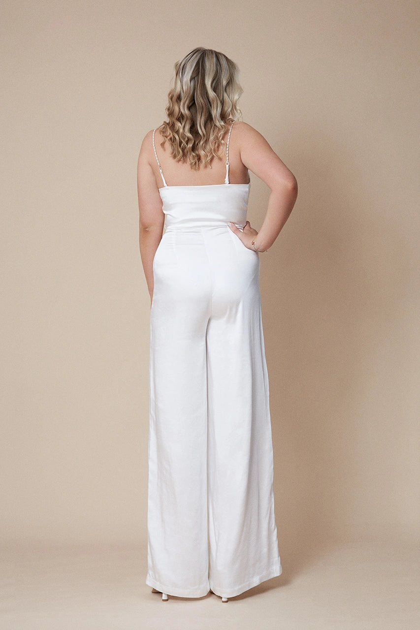 Six Stories White Jumpsuit with Pearl Straps Hen Engagement Bridal
