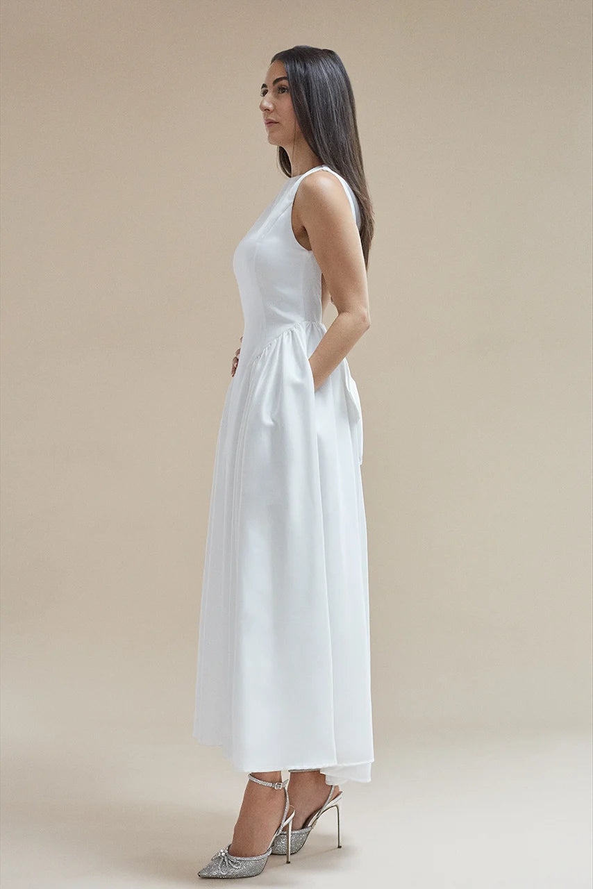 Six Stories Penelope Bow Midi Dress White Hen Engagement Wedding Bridal