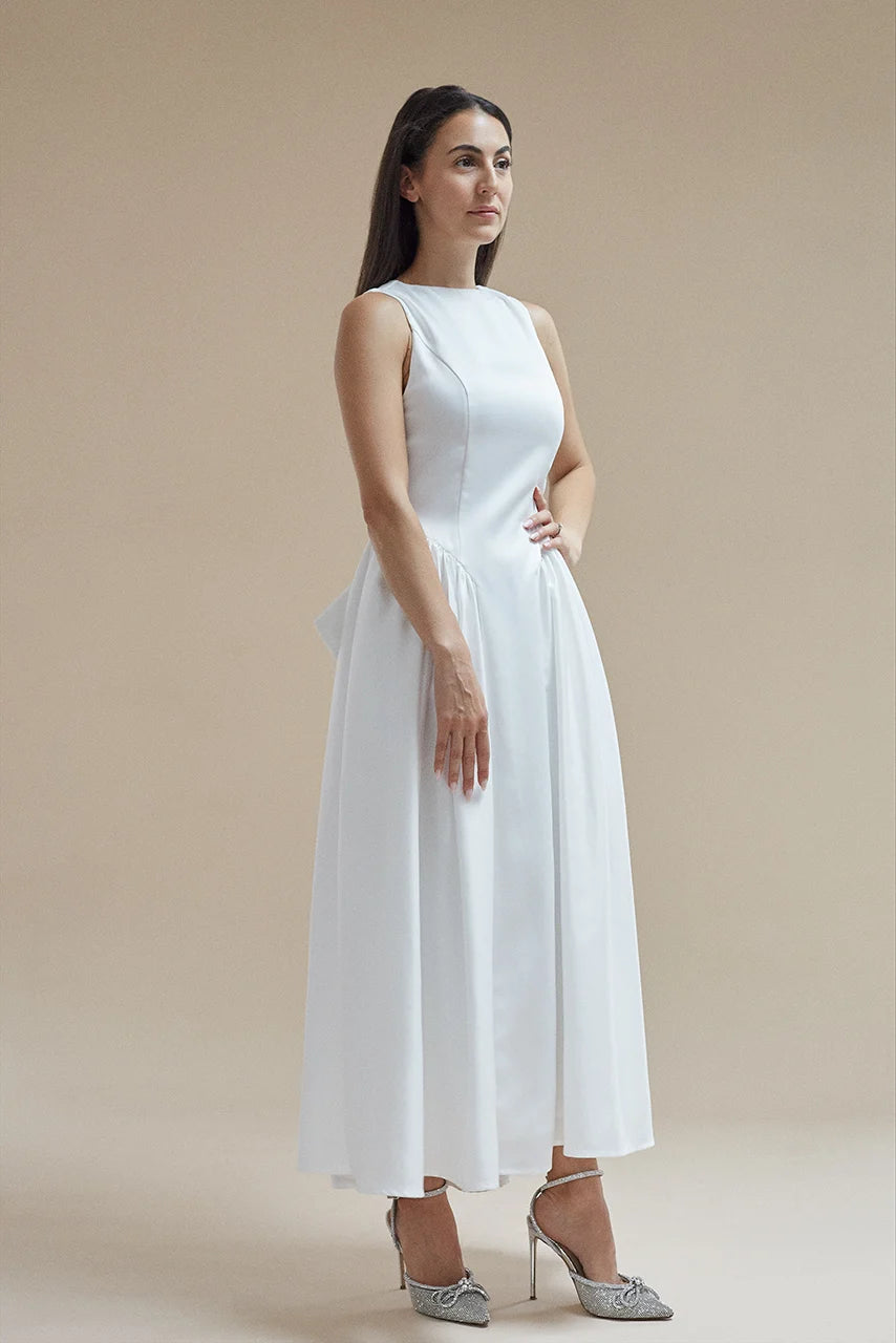 Six Stories Penelope Bow Midi Dress White Hen Engagement Wedding Bridal