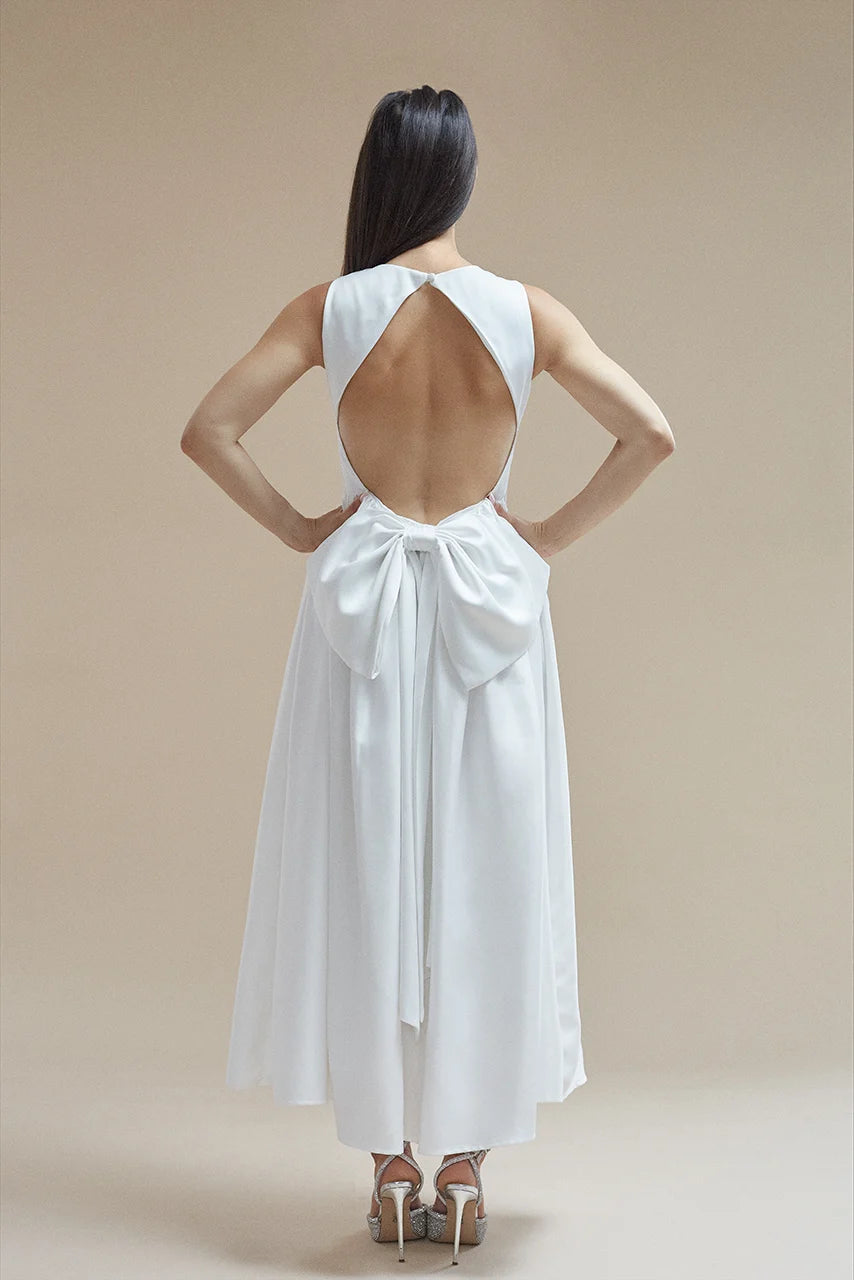 Six Stories Penelope Bow Midi Dress White Hen Engagement Wedding Bridal