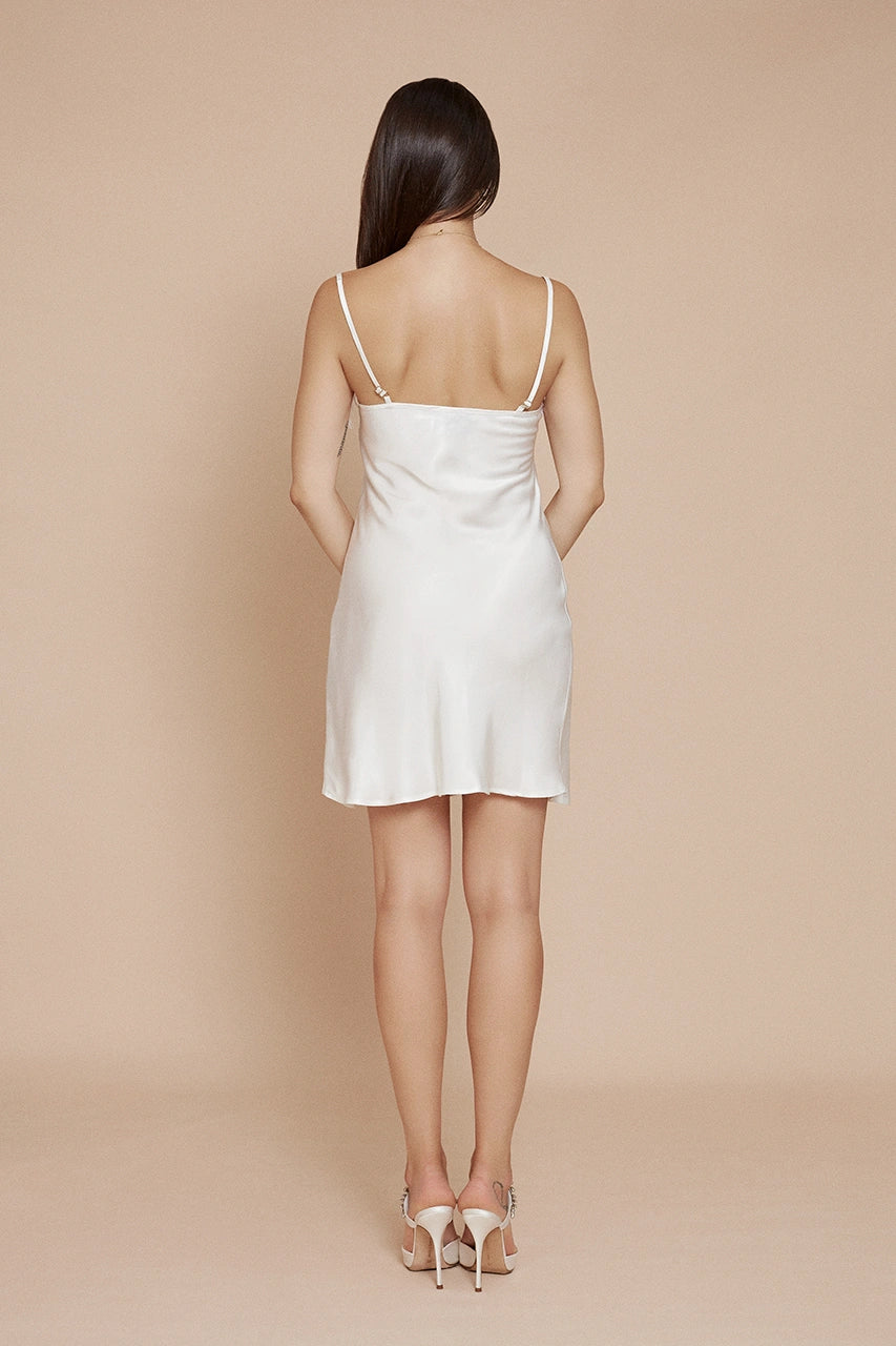 Sleeper Boheme feather-trimmed satin mini dress wedding bridal hen honeymoon