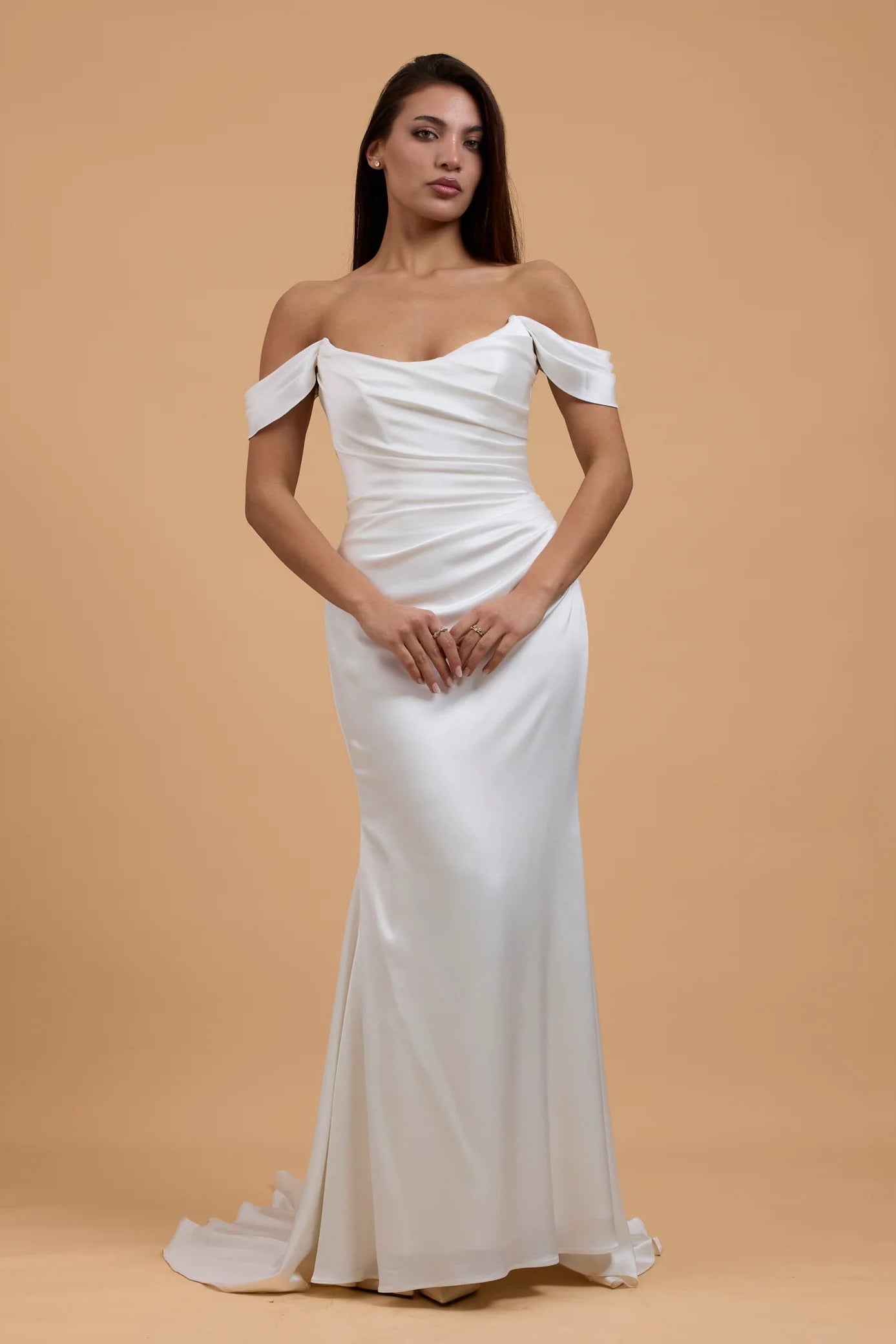 Suzanne Neville Degas draped ivory wedding gown