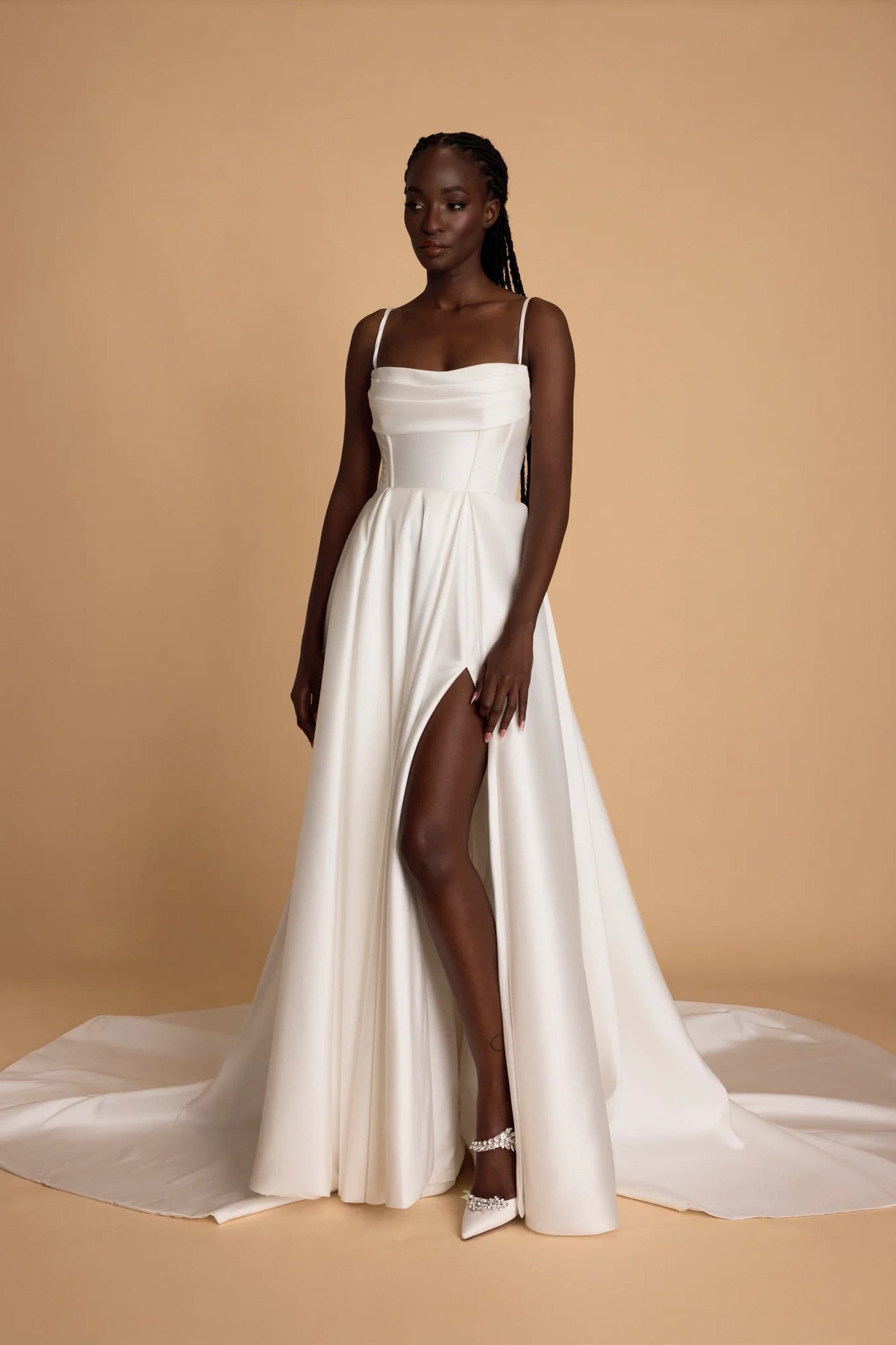 Trish Peng Avery white corset mikado wedding dress a-line