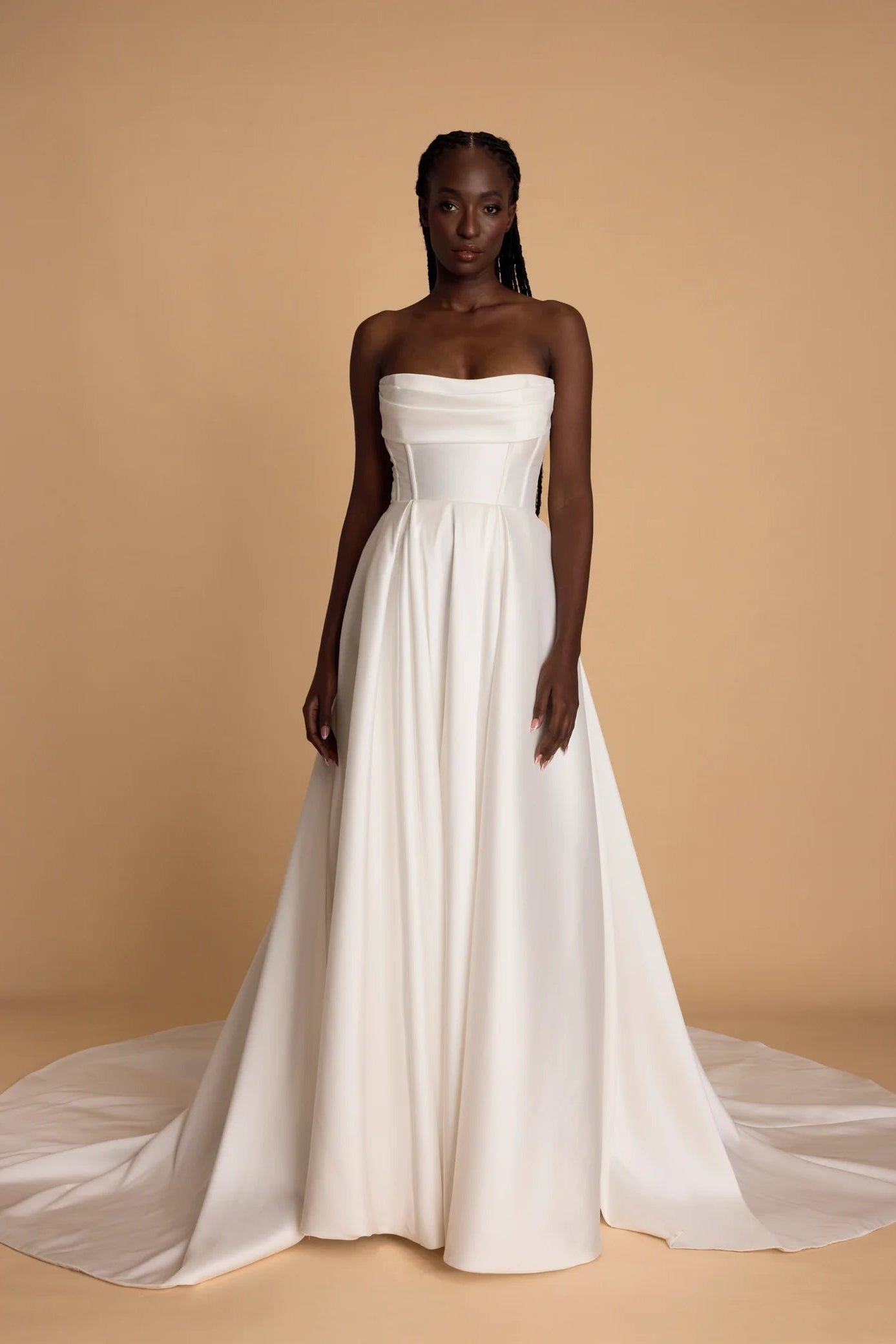 Trish Peng Avery white corset mikado wedding dress a-line strapless