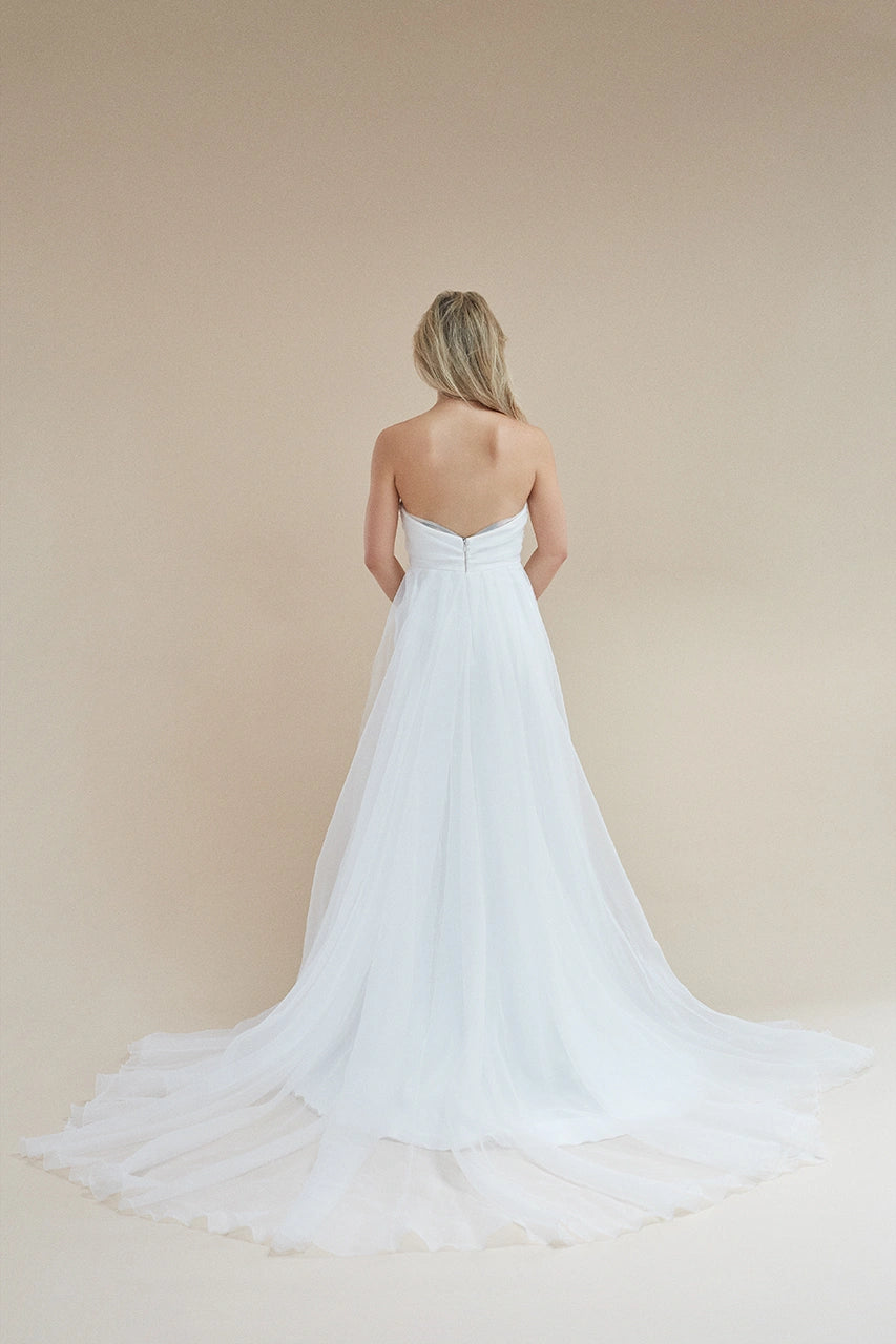 Rime Arodaky Sky White Bardot Wedding Gown Bridal