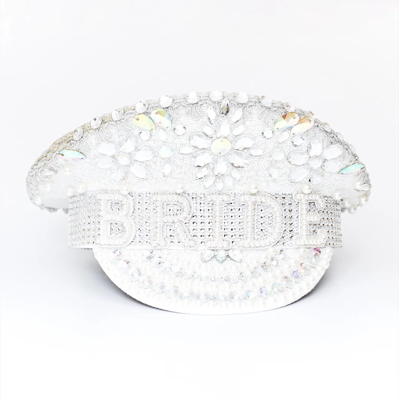White and Silver Sequin Crystal Pearl Bride Hat Hen Wedding
