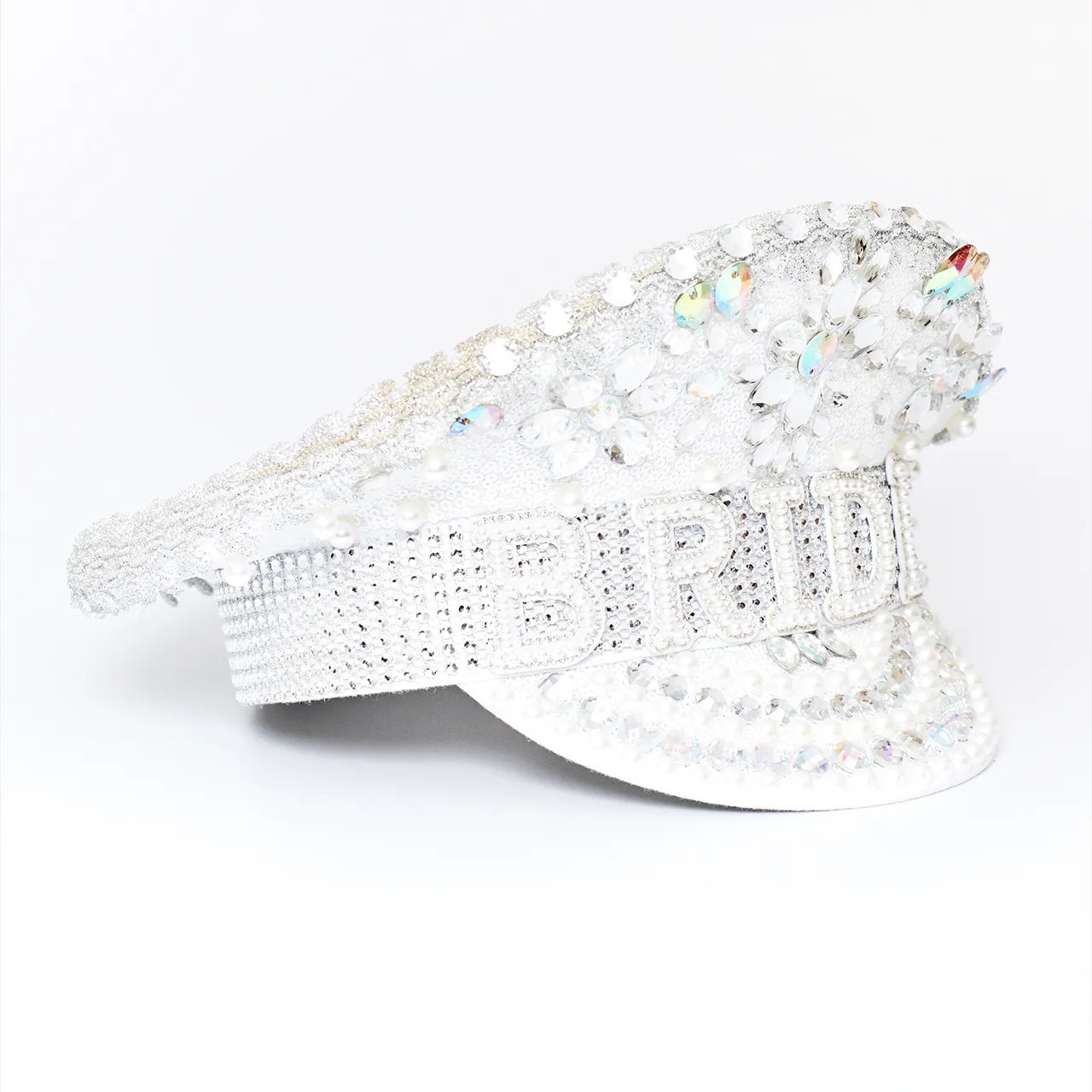 White and Silver Sequin Crystal Pearl Bride Hat Hen Wedding