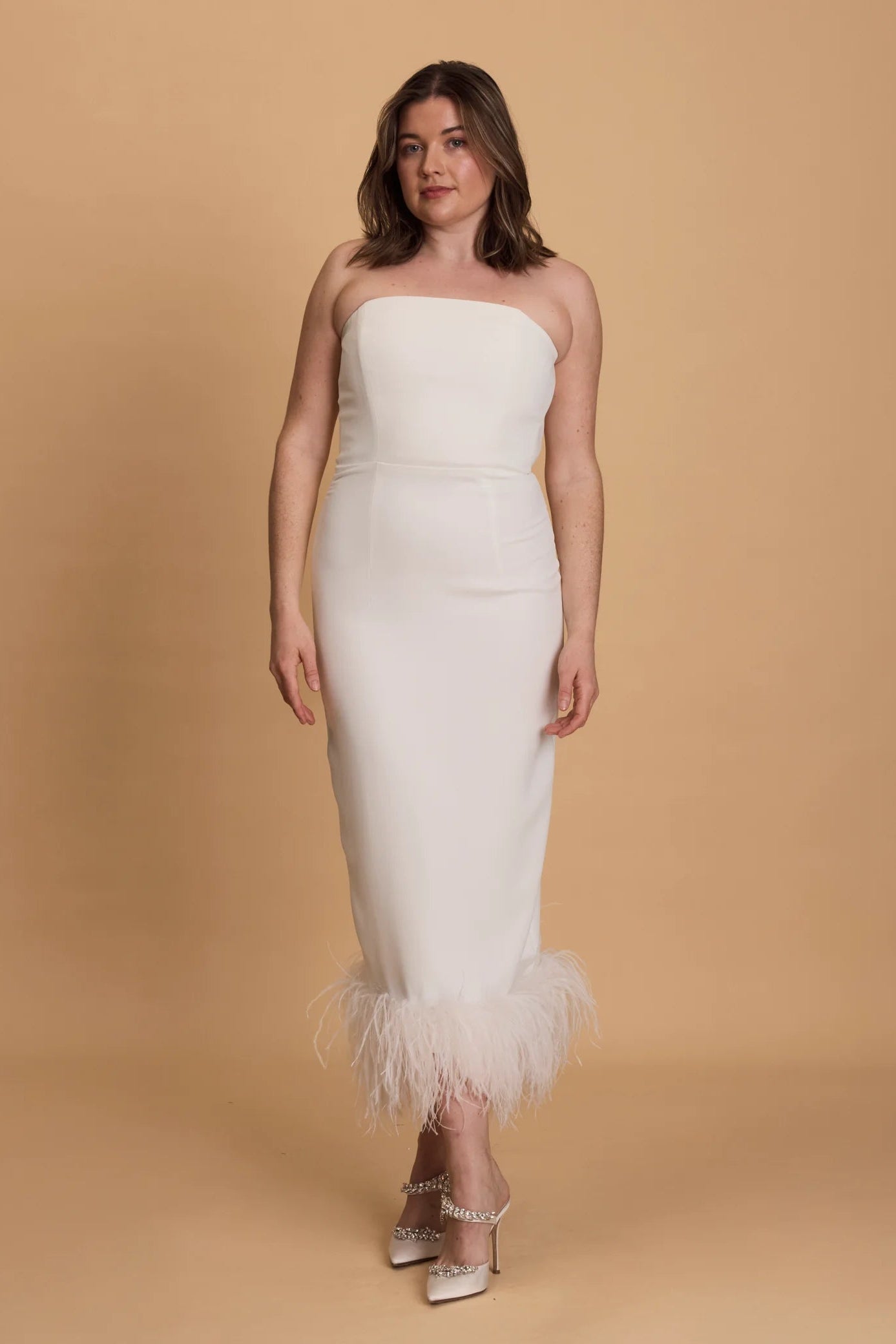 16Arlington midi feather white dress, hen party, engagement party, bridal, wedding