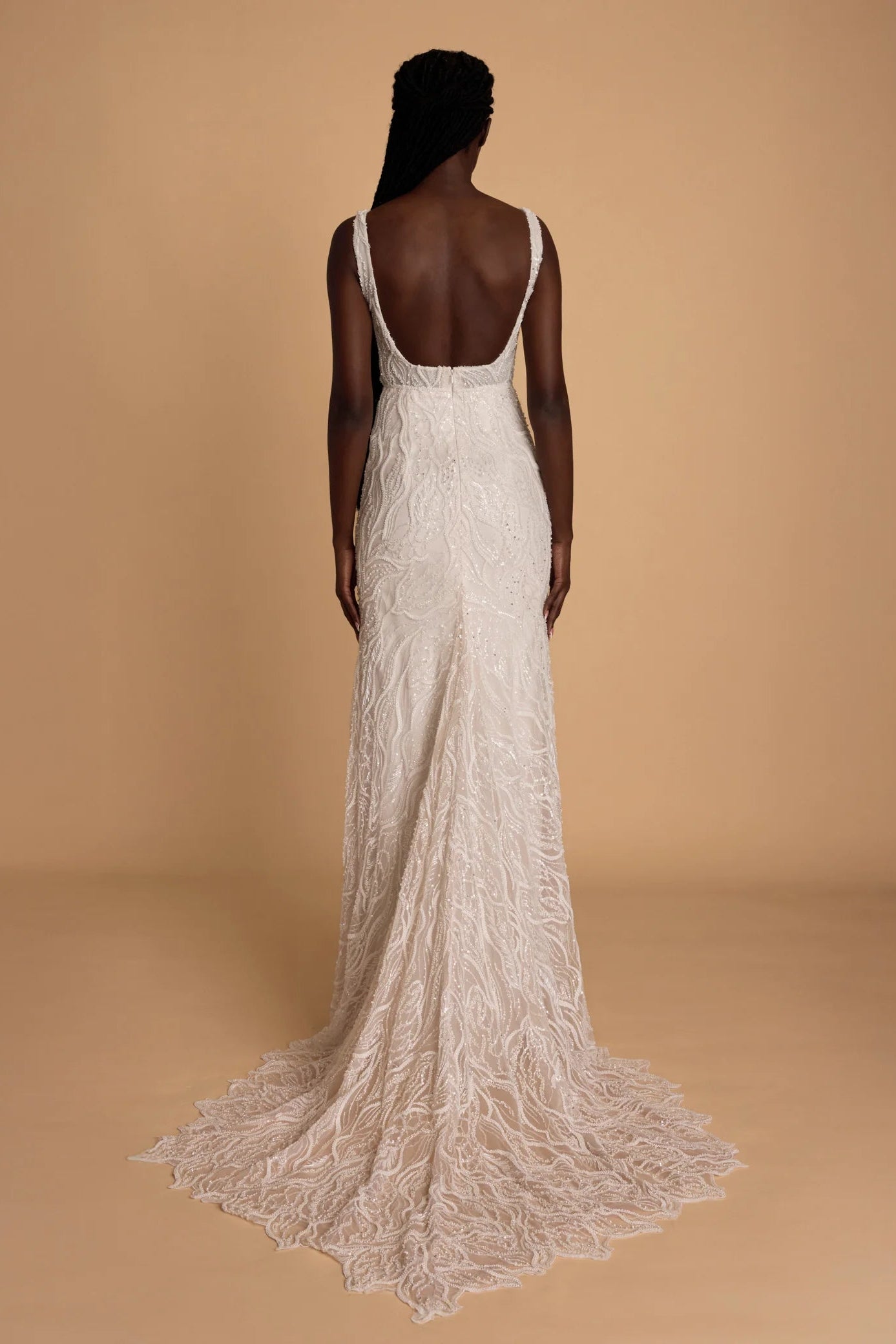 Alena Leena Calathea ivory embellished square neckline sheath wedding dress