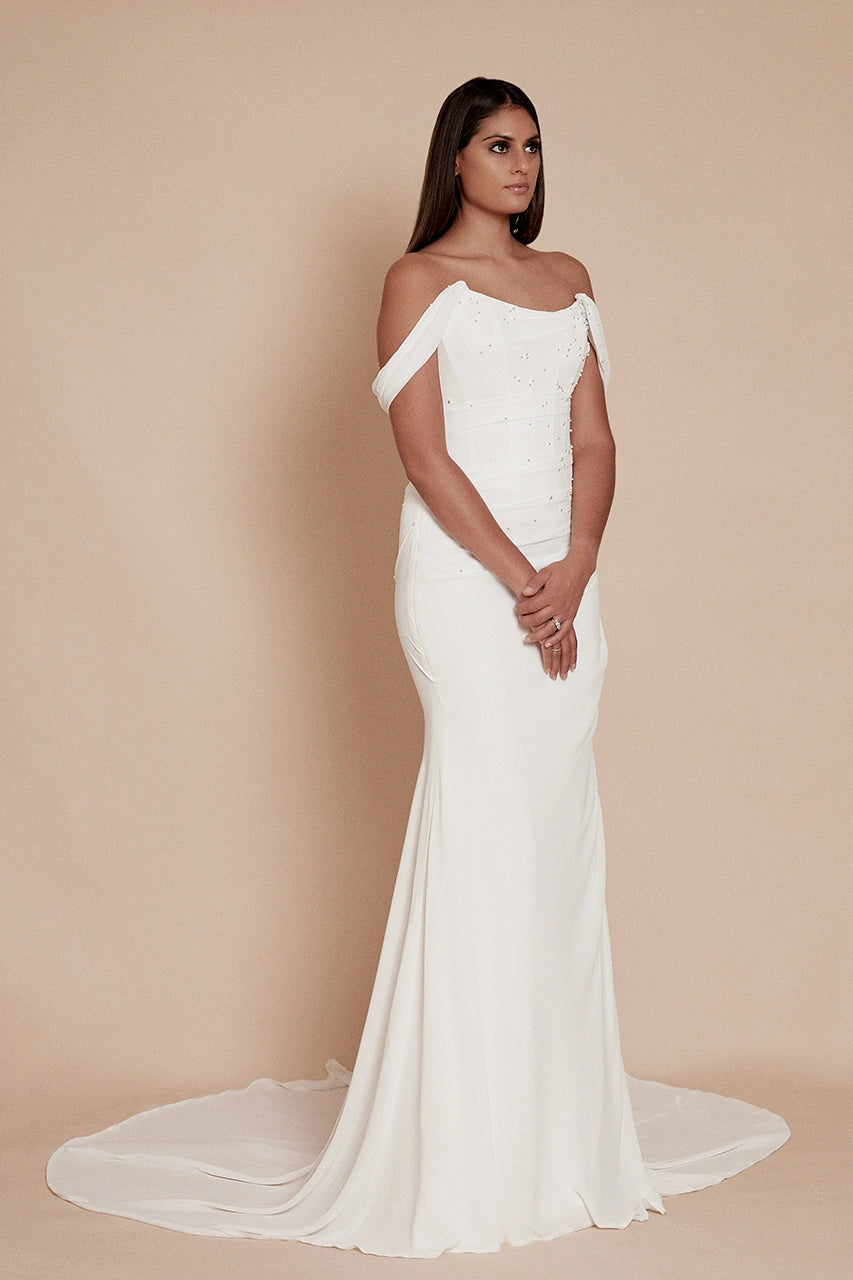 Alena Leena Snowberry wedding gown with pearls bridal