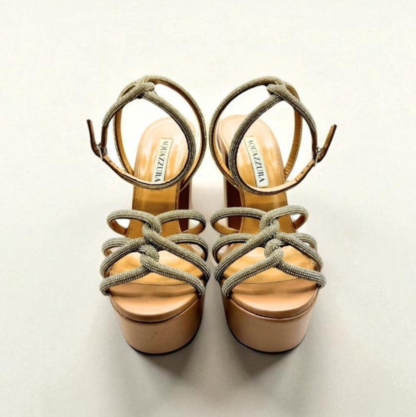 Aquazzura Moondust Silver Rhinestone Strap Heels Engagement Hen Bride