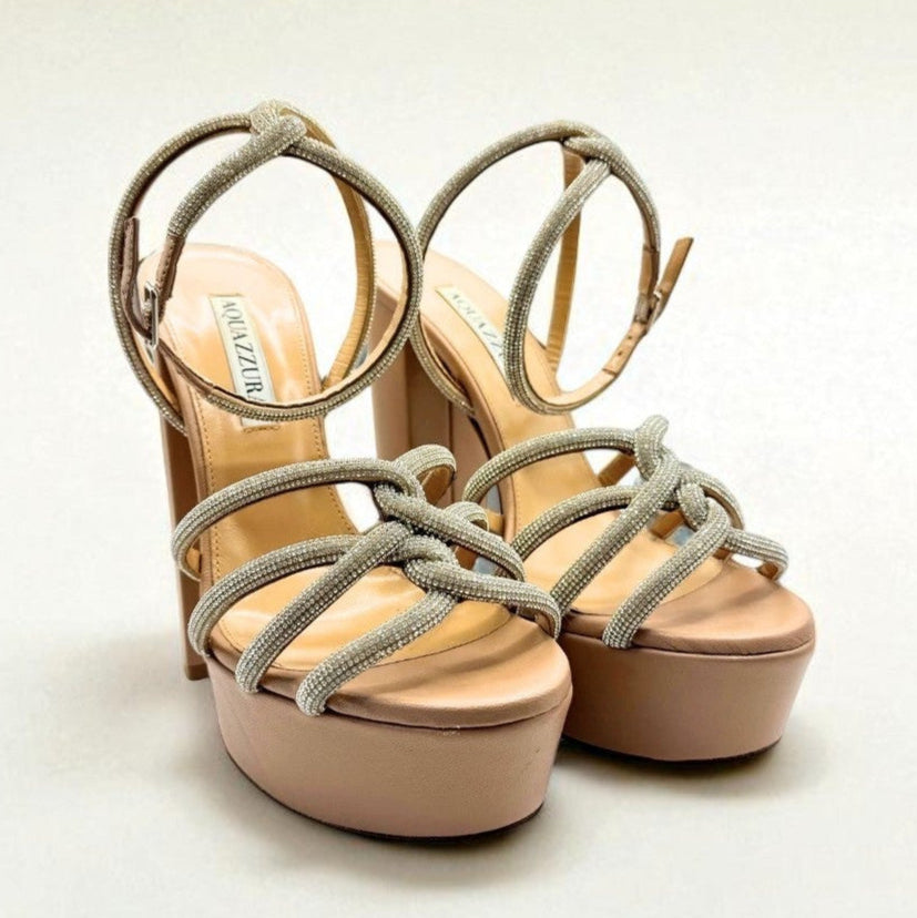 Aquazzura Moondust Silver Rhinestone Strap Heels Engagement Hen Wedding Bride 