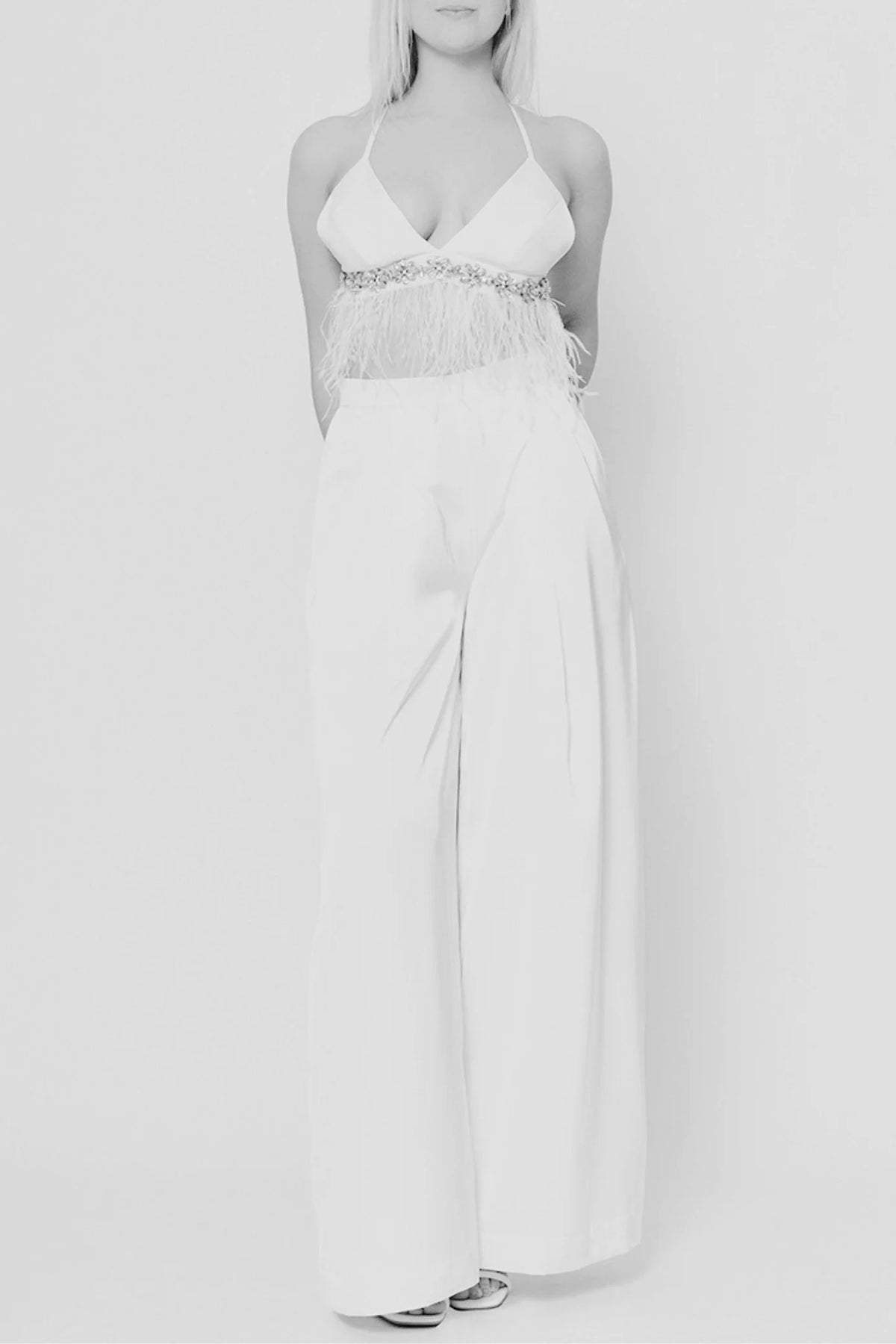 Nadine Merabi White Satin Trousers
