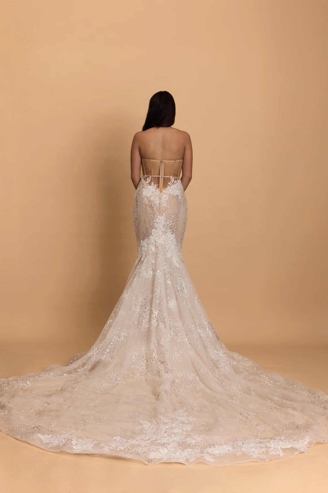 Berta Privee - 22 103 lace, sequin glitter wedding gown, corset, puff tulle sleeves, bridal