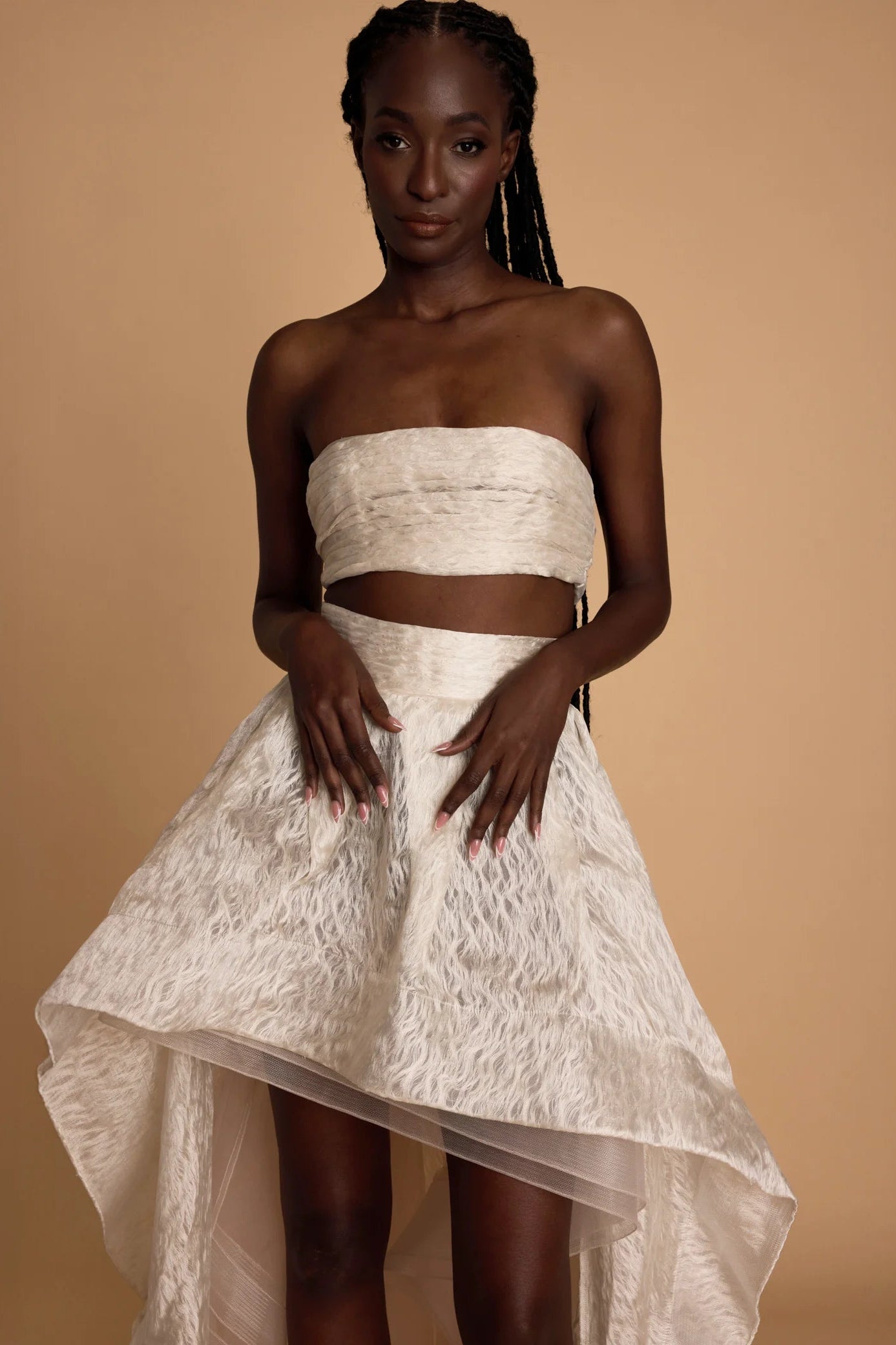 Bronx & Banco Tiara two Piece, Top & Skirt, strapless top, asymmetric skirt ivory hen party co-ord dress