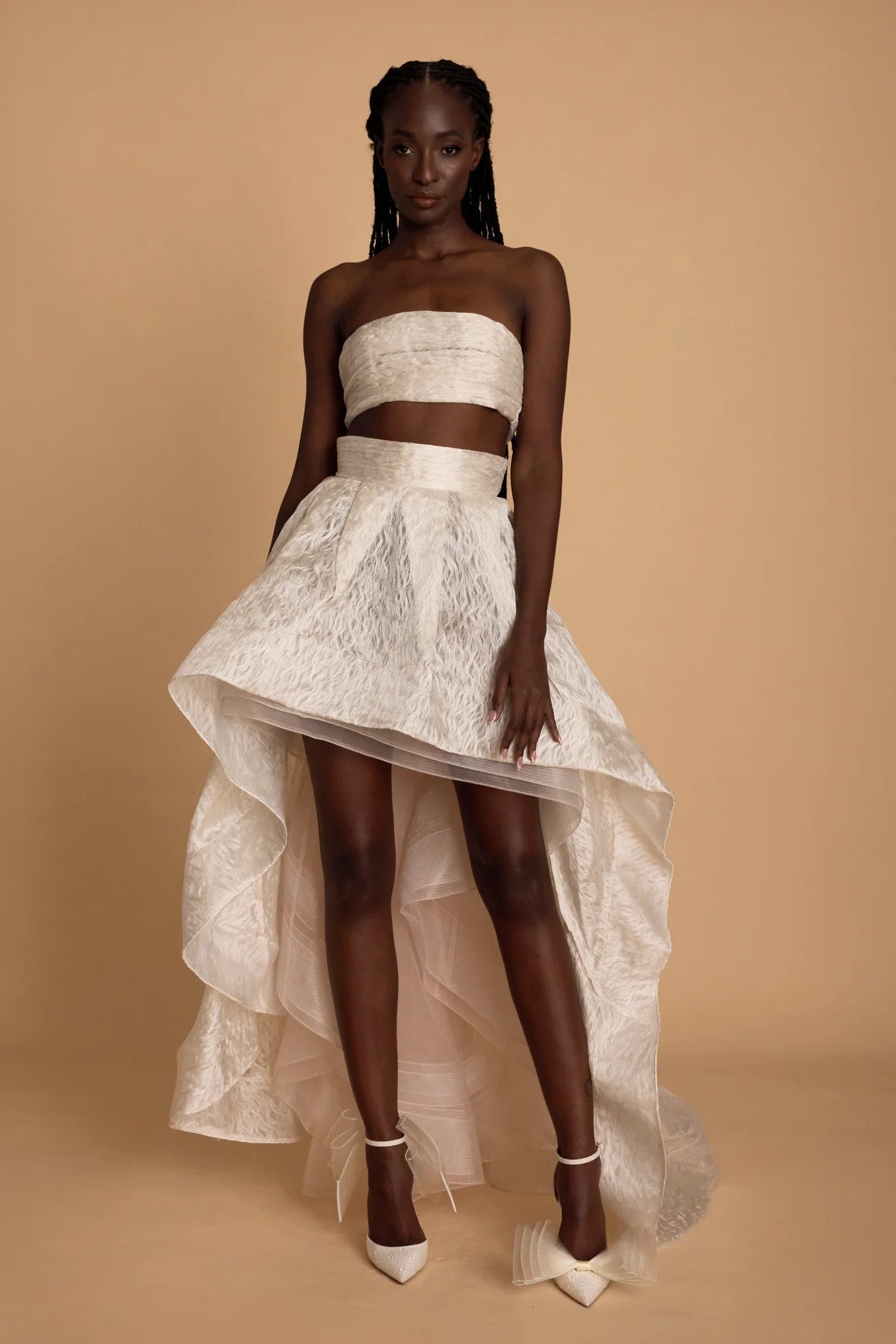 Bronx & Banco Tiara two Piece, Top & Skirt, strapless top, asymmetric skirt ivory hen party co-ord dress