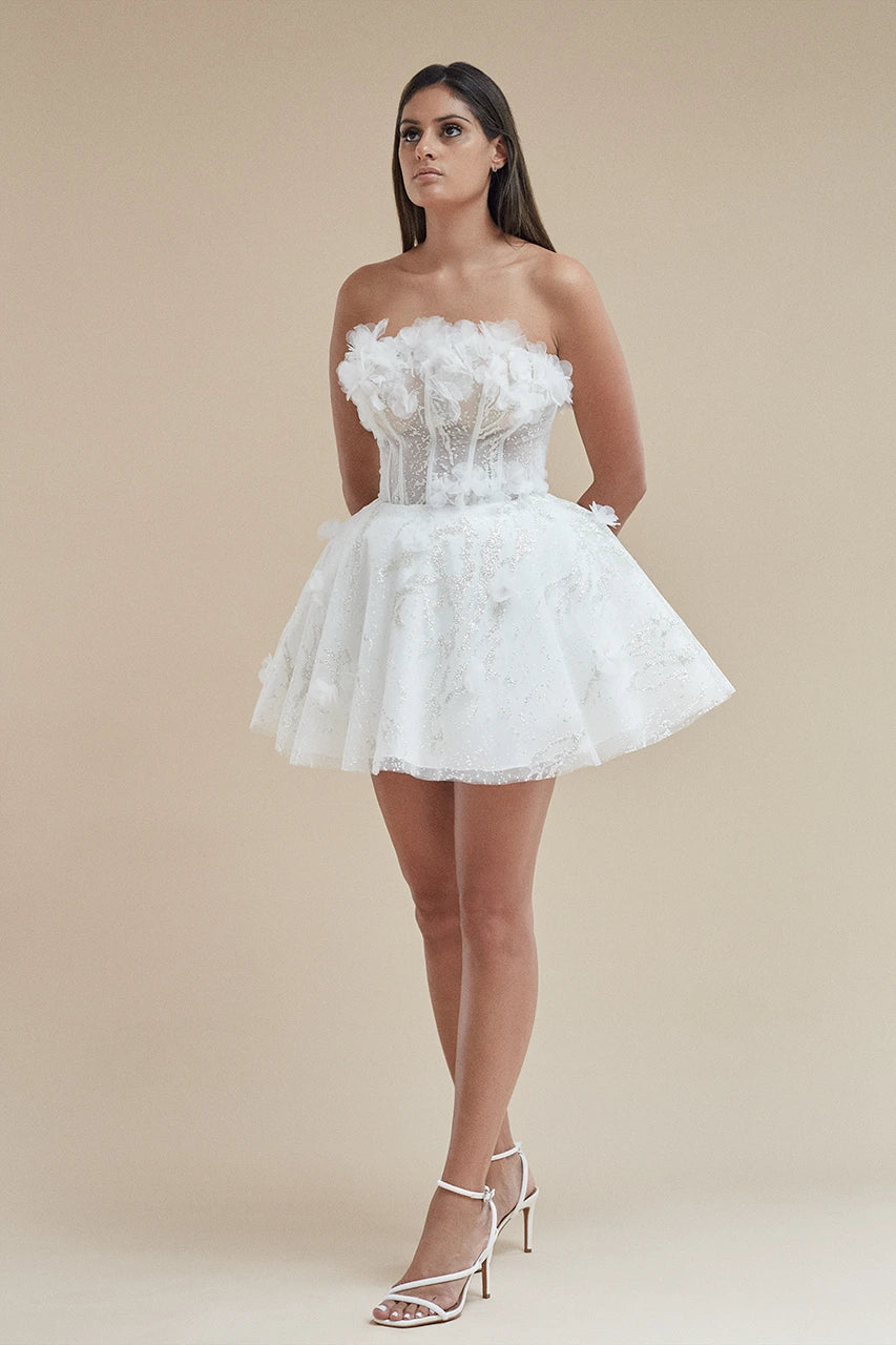 Charlotte Mills Chloe Glitter Corset Mini Dress White Hen Engagement Wedding Bridal