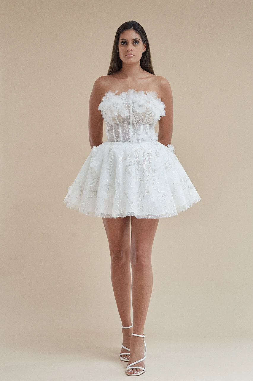 Charlotte Mills Chloe Glitter Corset Mini Dress White Hen Engagement Wedding Bridal