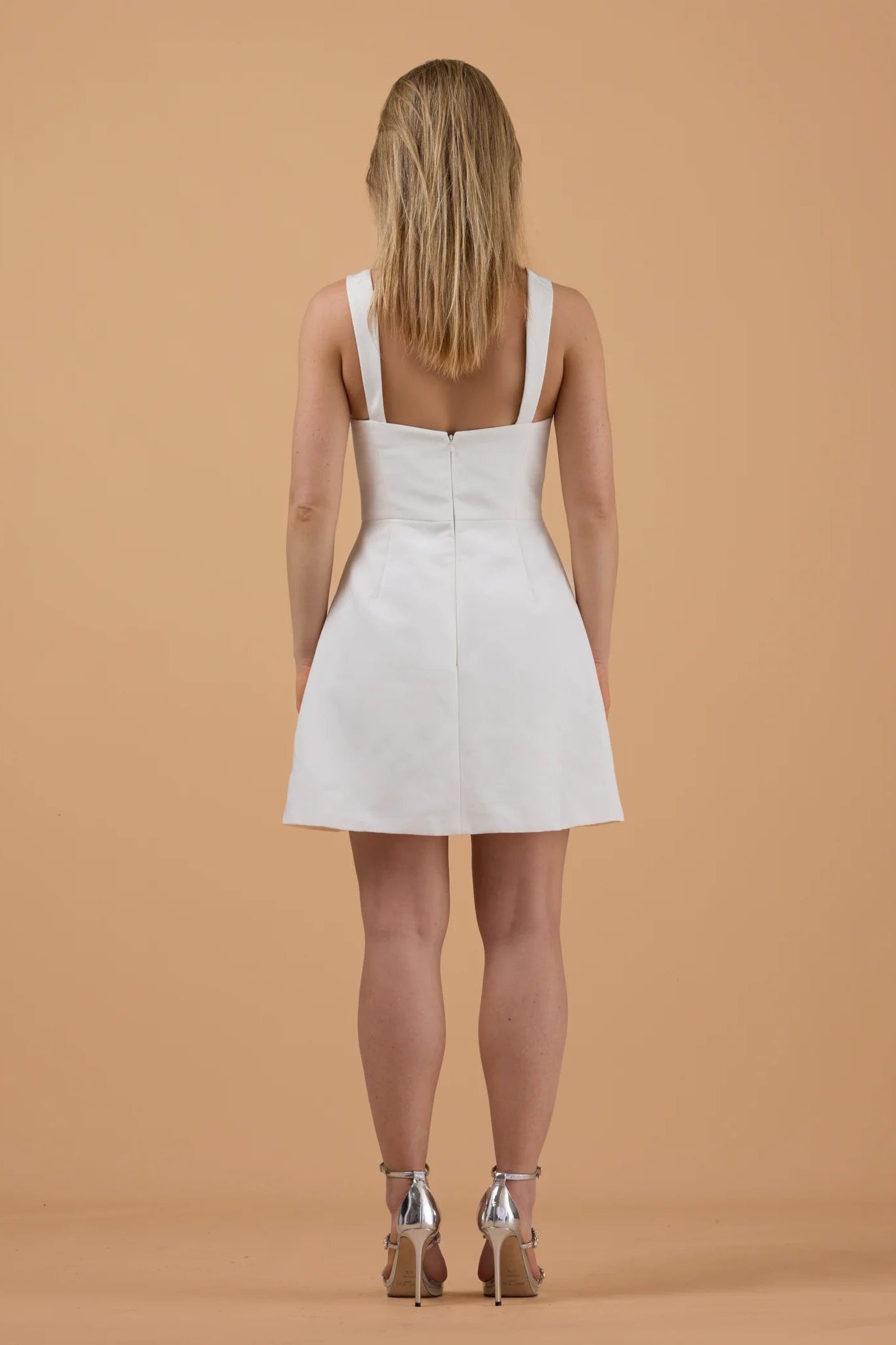 Jenny Yoo Camille white mini dress with square neckline, pre-loved bridal, second-hand bridal, sample sale bridal 
