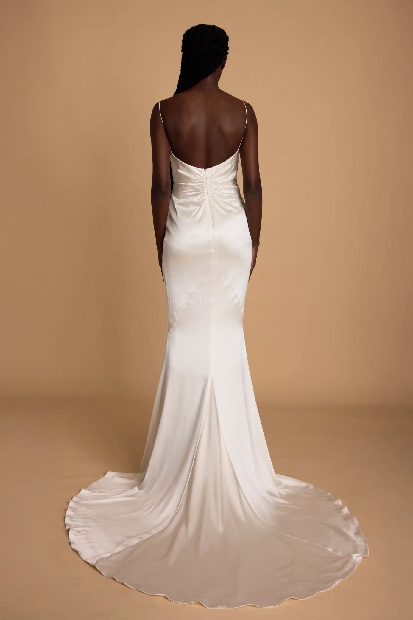 Katherine Tash Jane ivory Satin Silk Crepe sheath wedding dress boned corset