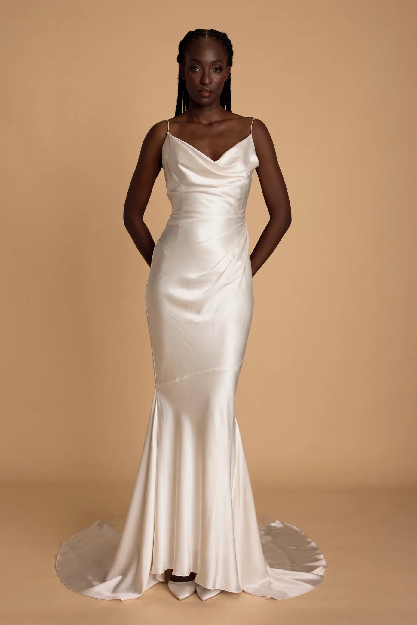 Katherine Tash Jane ivory Satin Silk Crepe sheath wedding dress low back boned corset