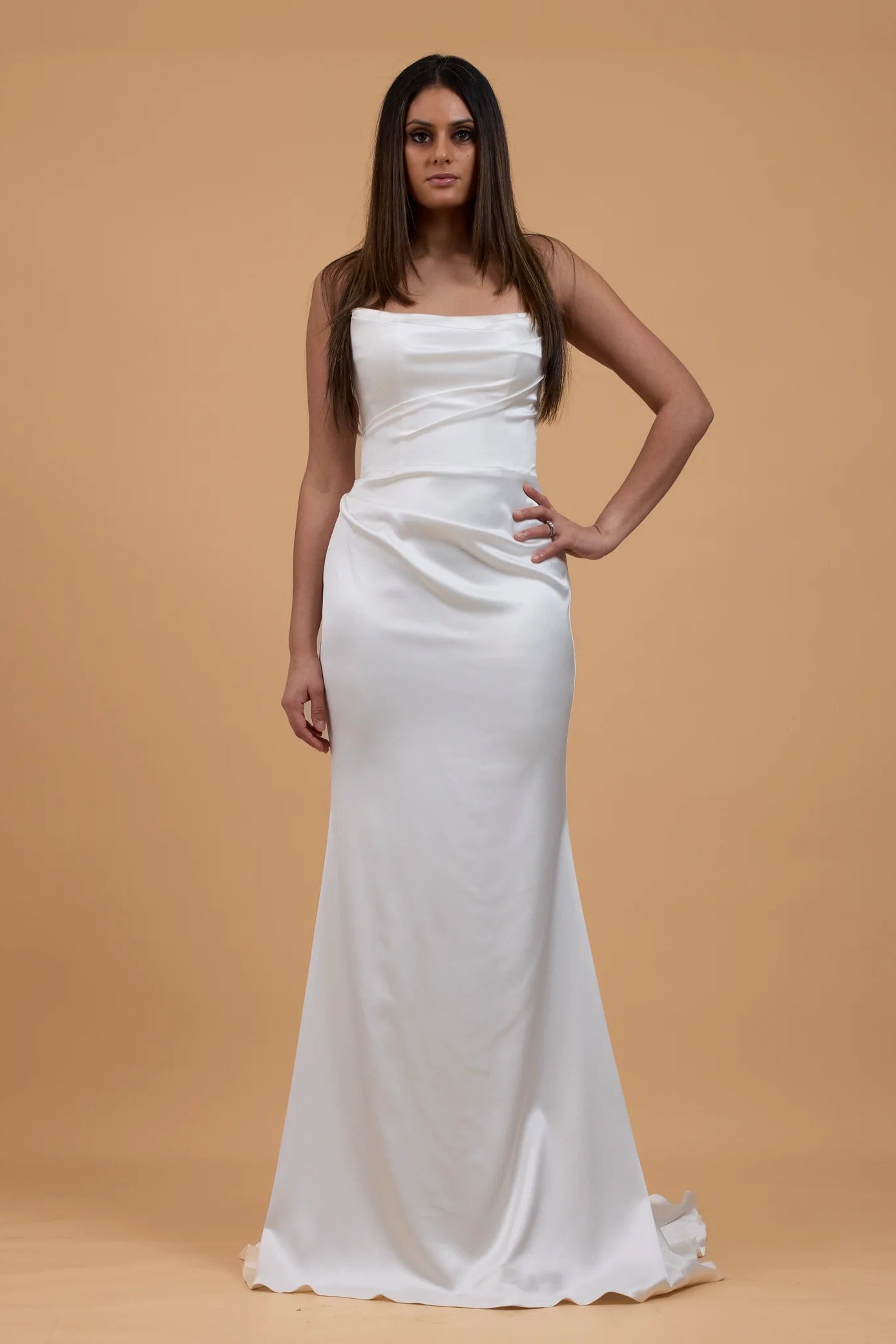 Kyha Lucia ivory satin wedding gown, pre-loved wedding gown, second-hand wedding gown, sample sale wedding gown