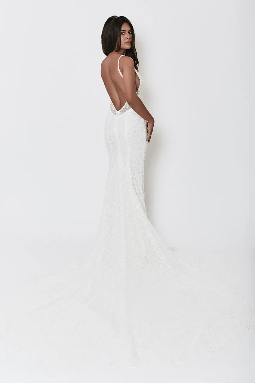 Made with Love Harlow Wedding Gown White Beaded Low Back Bride